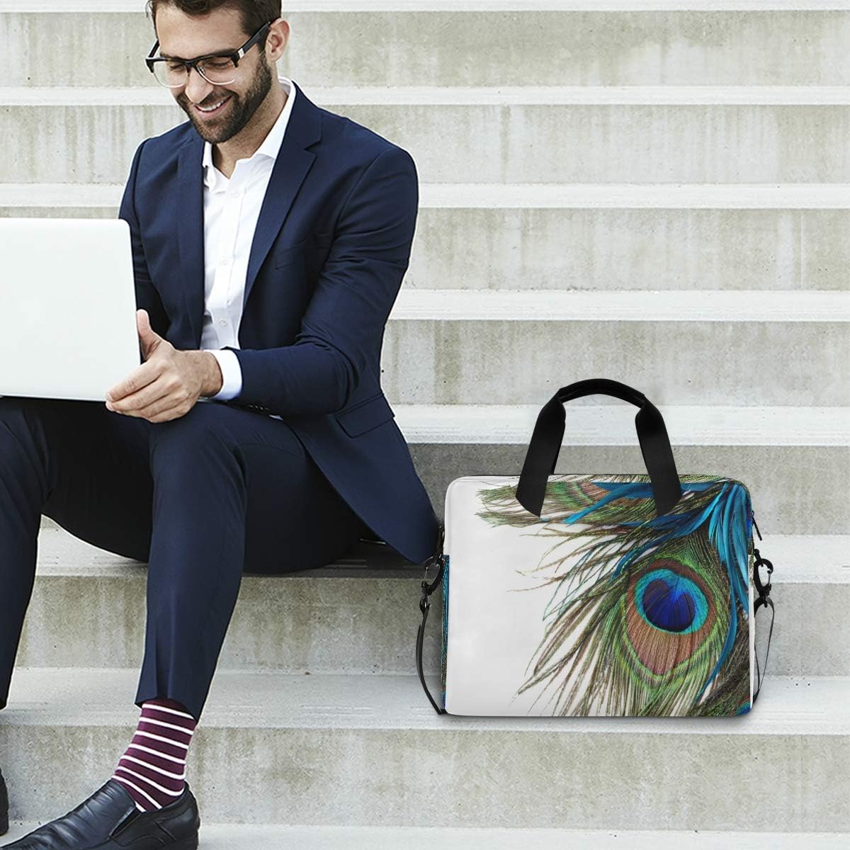 Laptop Bag Animal Peacock Feathers Laptop Sleeves Case for 13 14 15.6 Inch Computer Tablet Briefcases Carrying Case Shoulder Bag for Work