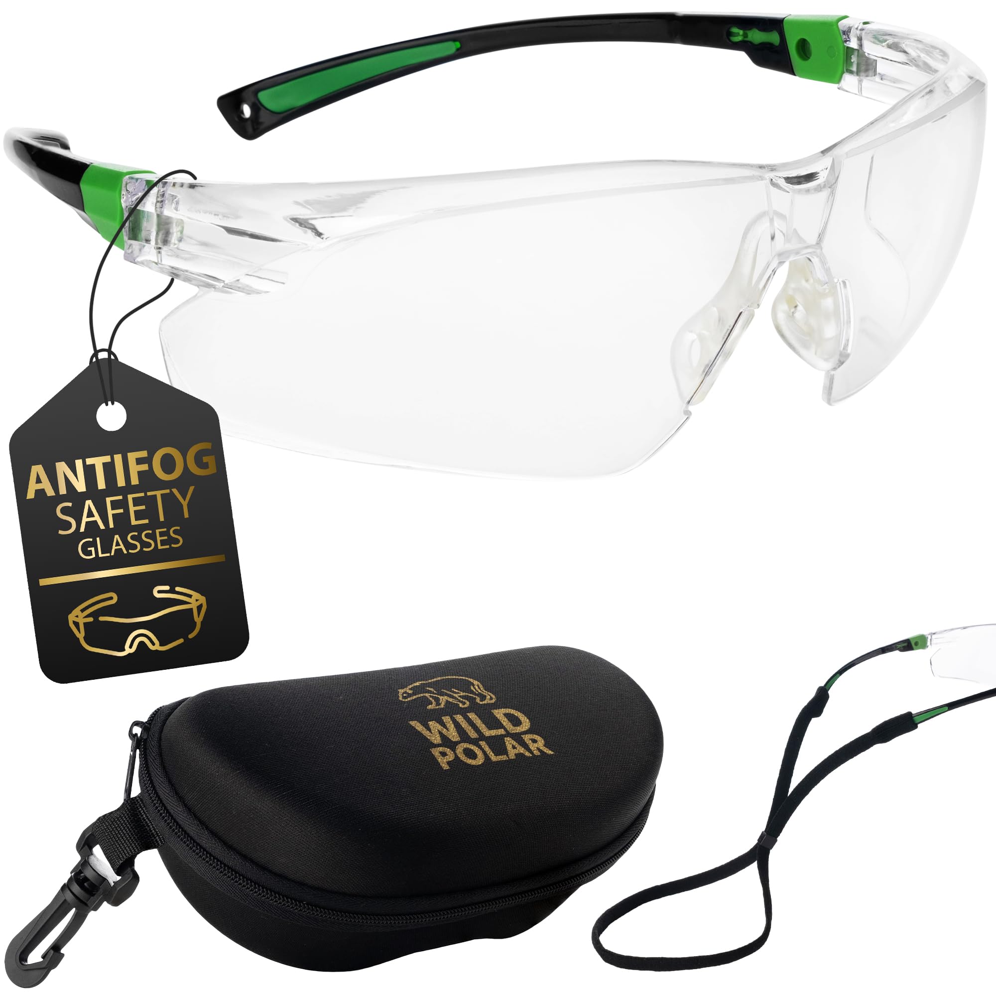 Wild Polar Premium Adjustable Safety Glasses for Work, With Case and Neck Cord