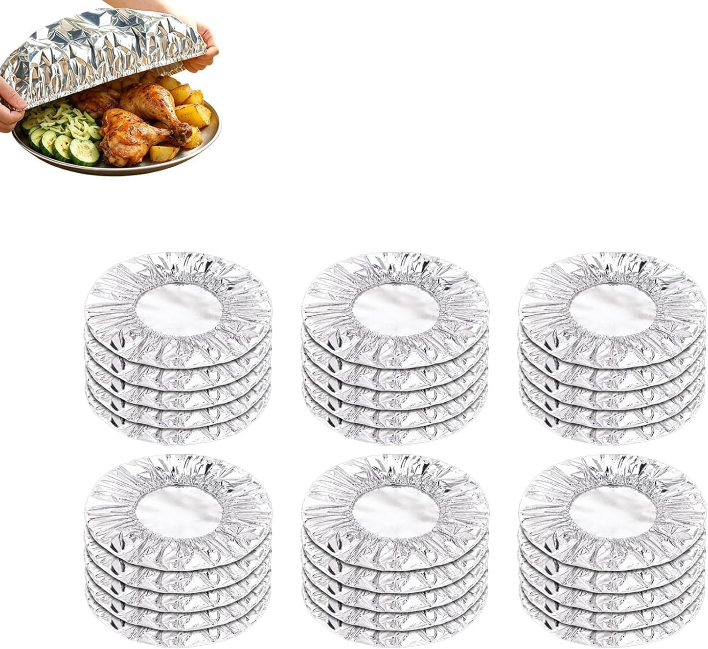 30/50/100Pcs Aluminium Foil Covers for Food, Stretchy Foil Food Covers, Reusable Aluminium Foi𝗹 Food Covers, Home Dining Table & Food Container Aluminum Foi𝗹 Heat-Retaining Cover (30PCS)