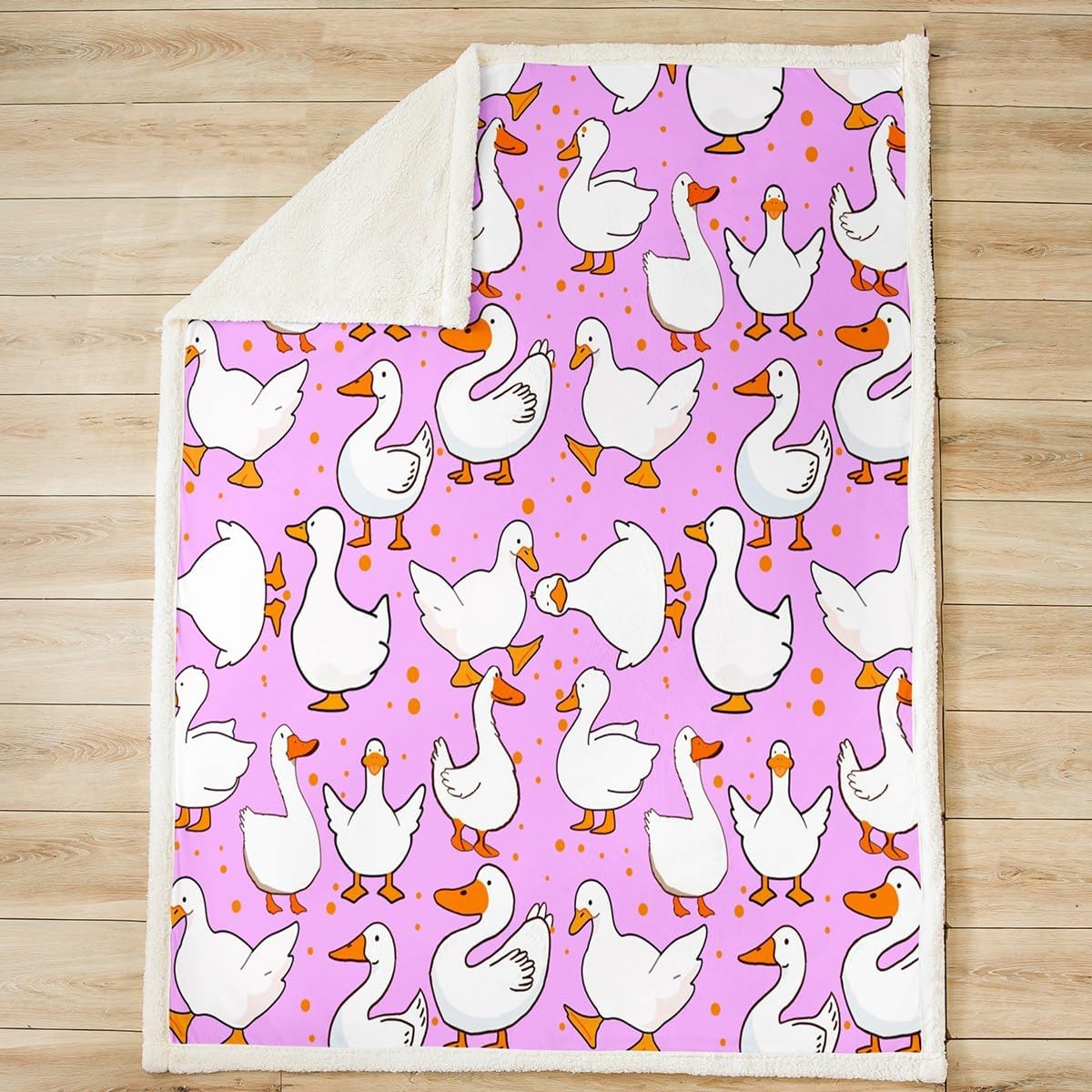 Cute Goose Plush Blanket,Cartoon Farmhouse Livestock Animal Bed Blanket Home Decor Gift,Kawaii Duck Hand Drawn Purple Modern Style Fuzzy Blanket Office Chair, X Size (40 x 50 Inch)