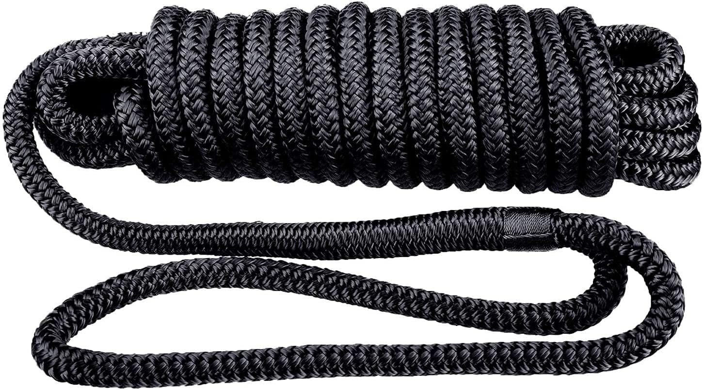 Bootsleine 1/2" x 20' Doppelt geflochtenes Nylonseil mit 12" Auge, Schwarz