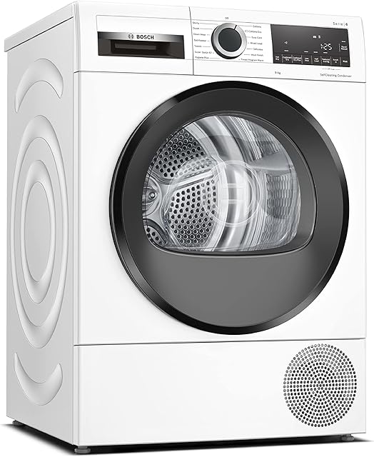 Bosch WQG24509GB Heat Pump Tumble Dryer, 9kg Capacity, SelfCleaning Condenser, AutoDry, Fast drying within 40 minutes, SensitiveDrying System, White, Serie 6, Freestanding