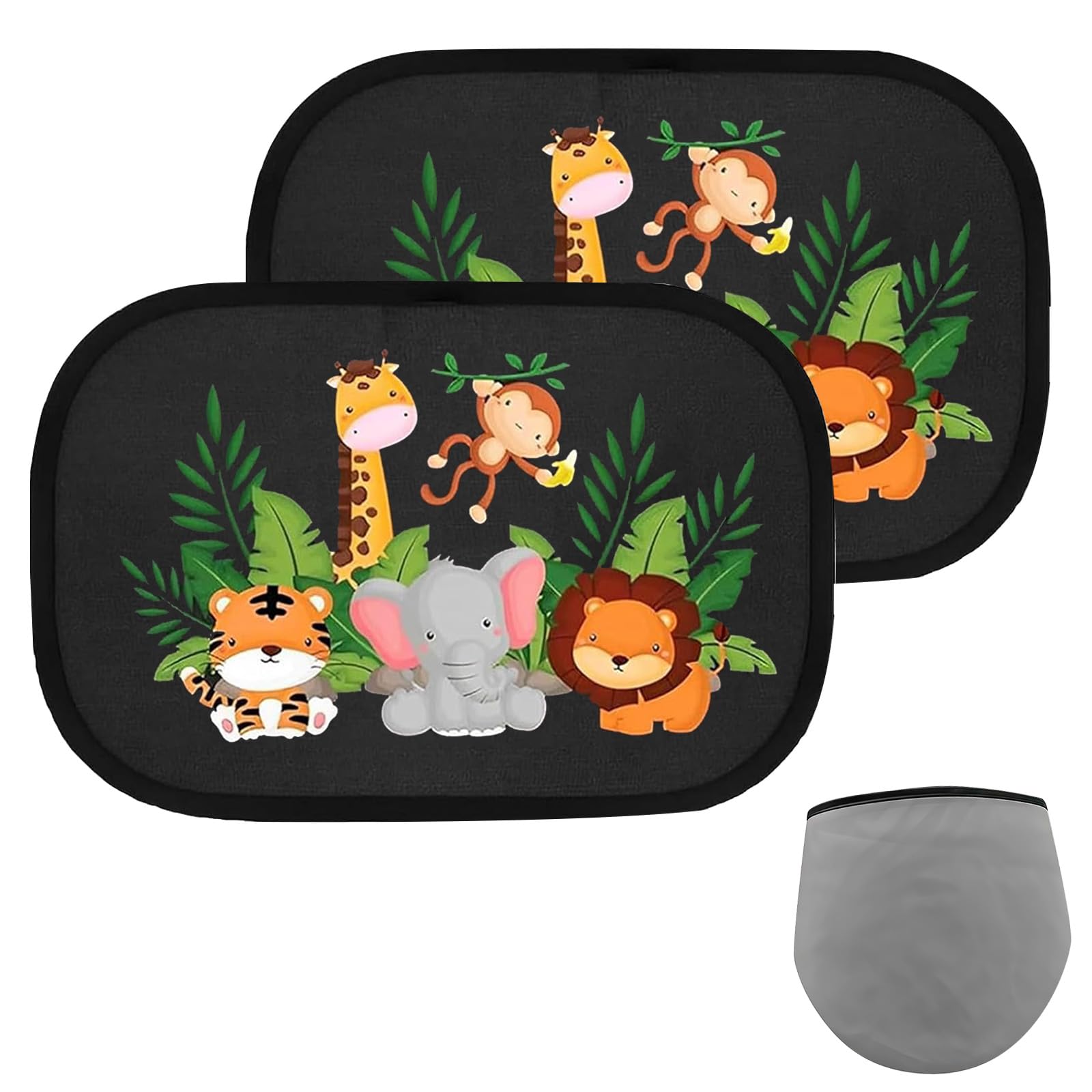 Lot De 2 Pare-soleil Voiture Bébé - 47x30 Cm, Protection UV, Motifs Animaux, Adhésif électrostatique
