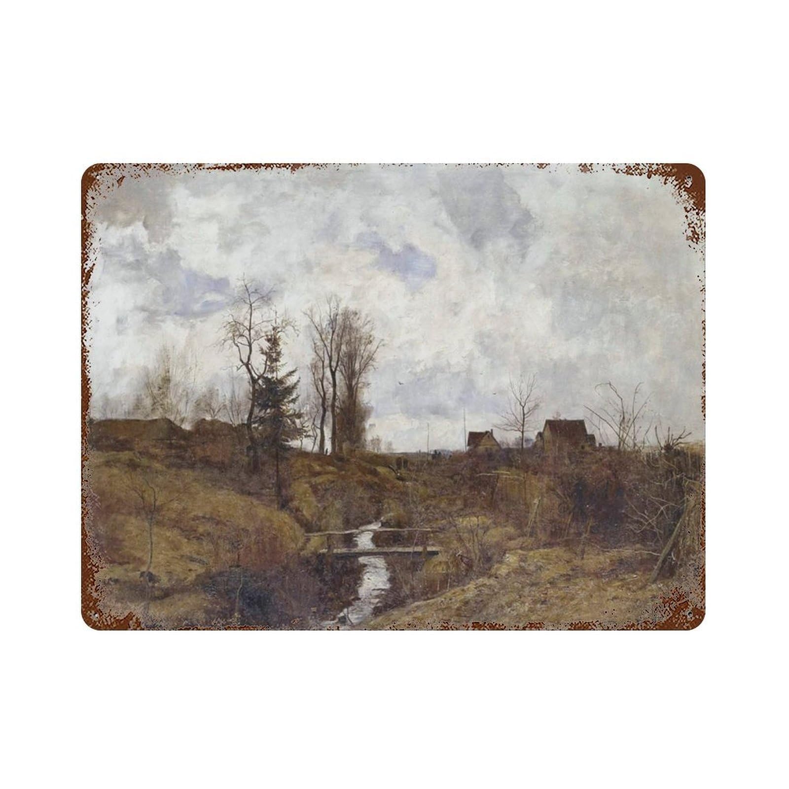 xiaoxiaoshen Vintage Landscape Oil Painting_ Moody Farmhouse Wall Decor Art Metal Tin Poster Modern Home Decor Art Home Bar Shop Decorations Vintage Sign 30x40cm