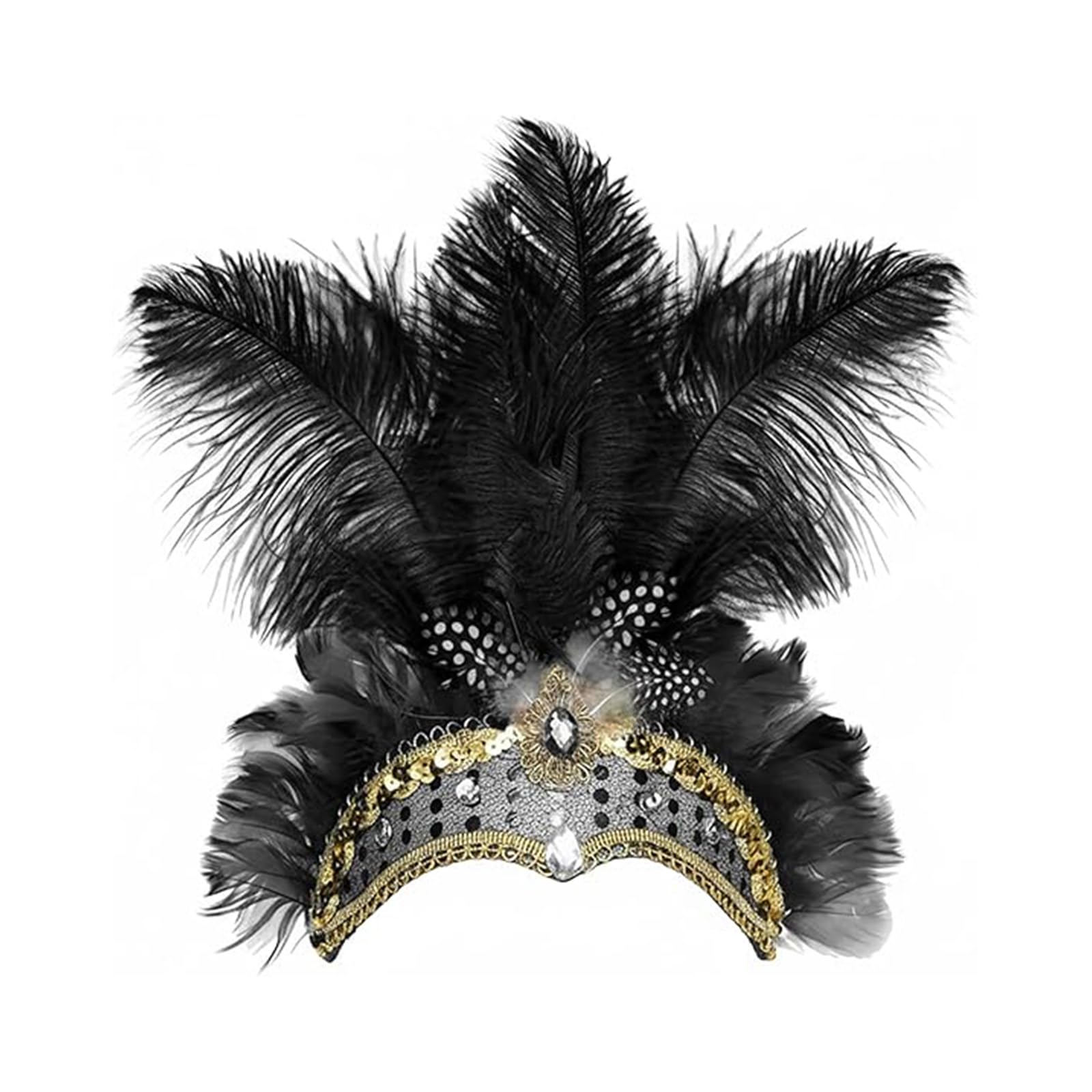 BOSTEU Showgirl Feather Headpiece Carnival Headband Vegas Costume Accessories Party Women Girls (black)