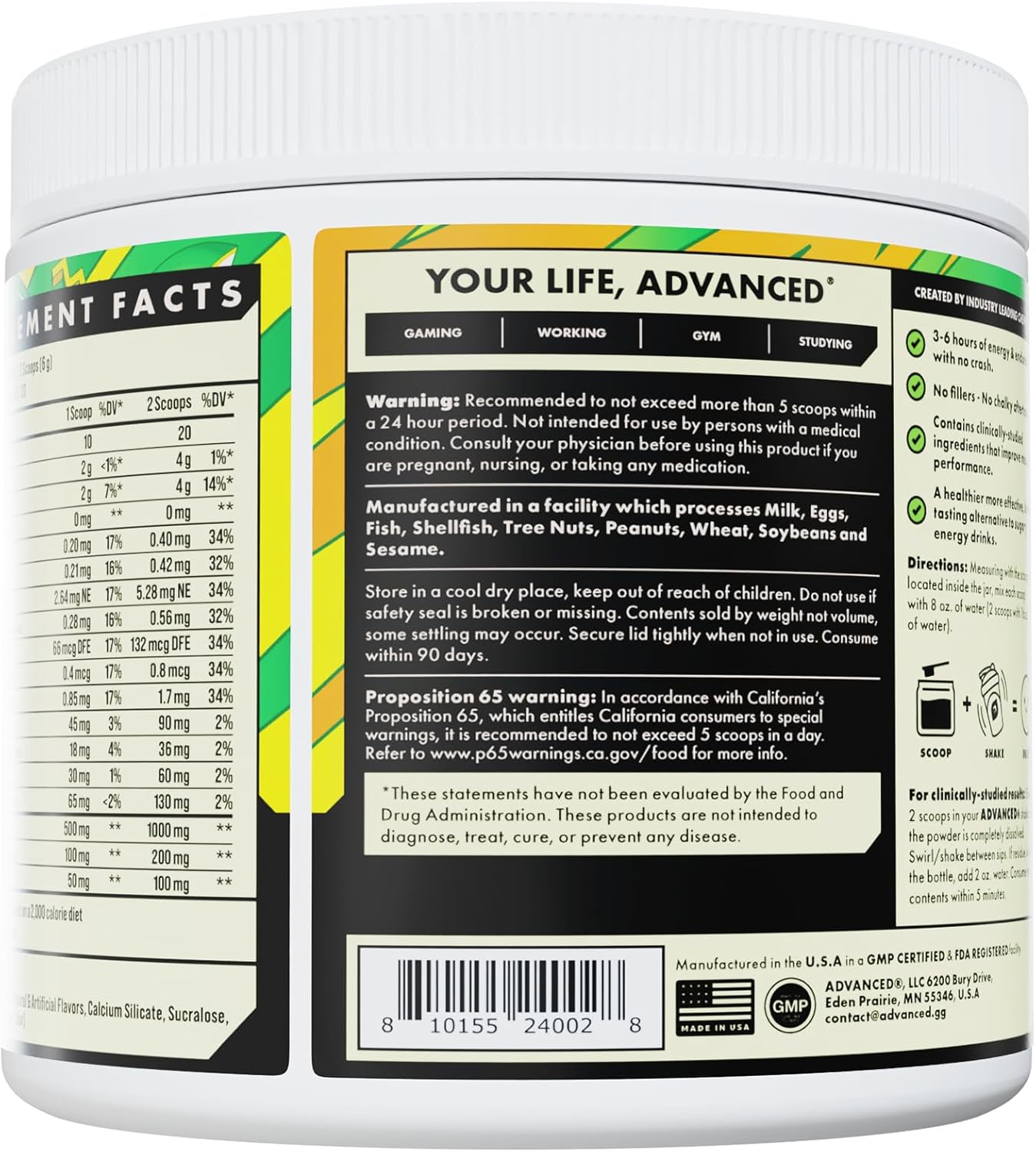 Advanced Energy - Energy Boosting Formula with Electrolytes for Hydration - L-Theanine to Combat Jitters - Sugar Free & Keto Friendly - No Maltodextrin (40 Servings) (Calamansi)