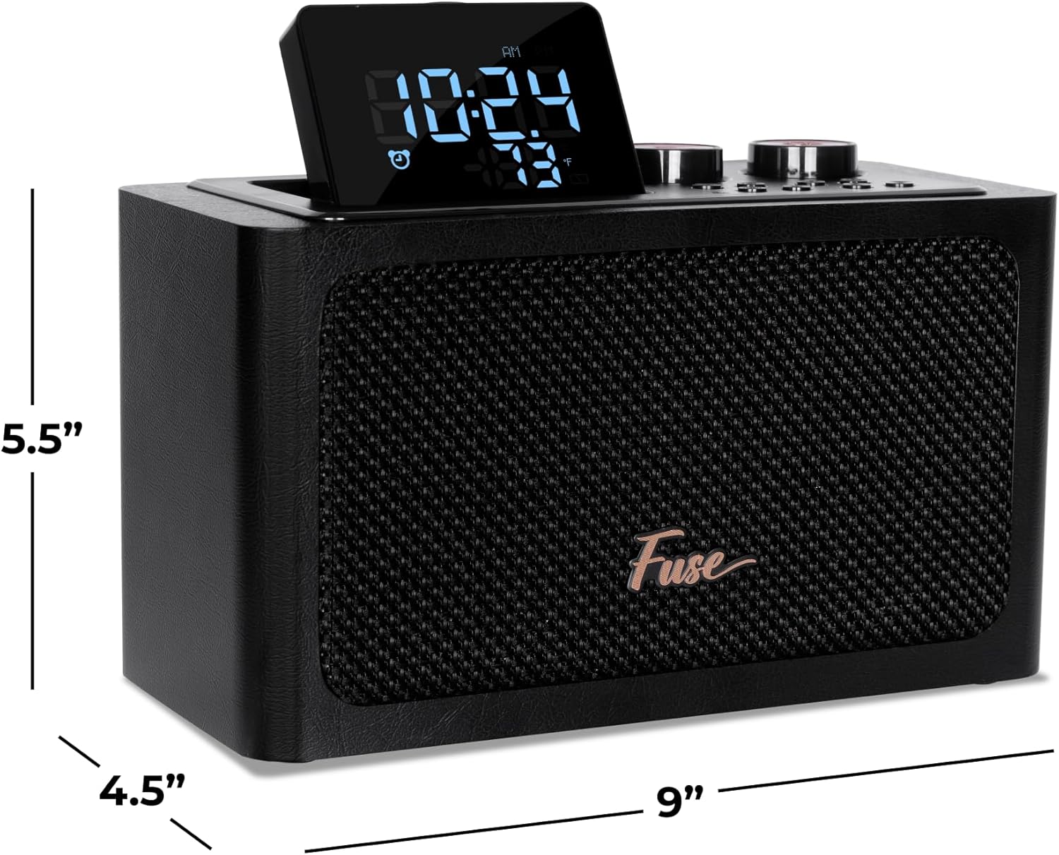 Fuse Zide Vintage Alarm Clock Radio | FM Radio Speaker with Bluetooth | Built-in Microphone | Adjustable LCD Screen | Mid Century Modern Style
