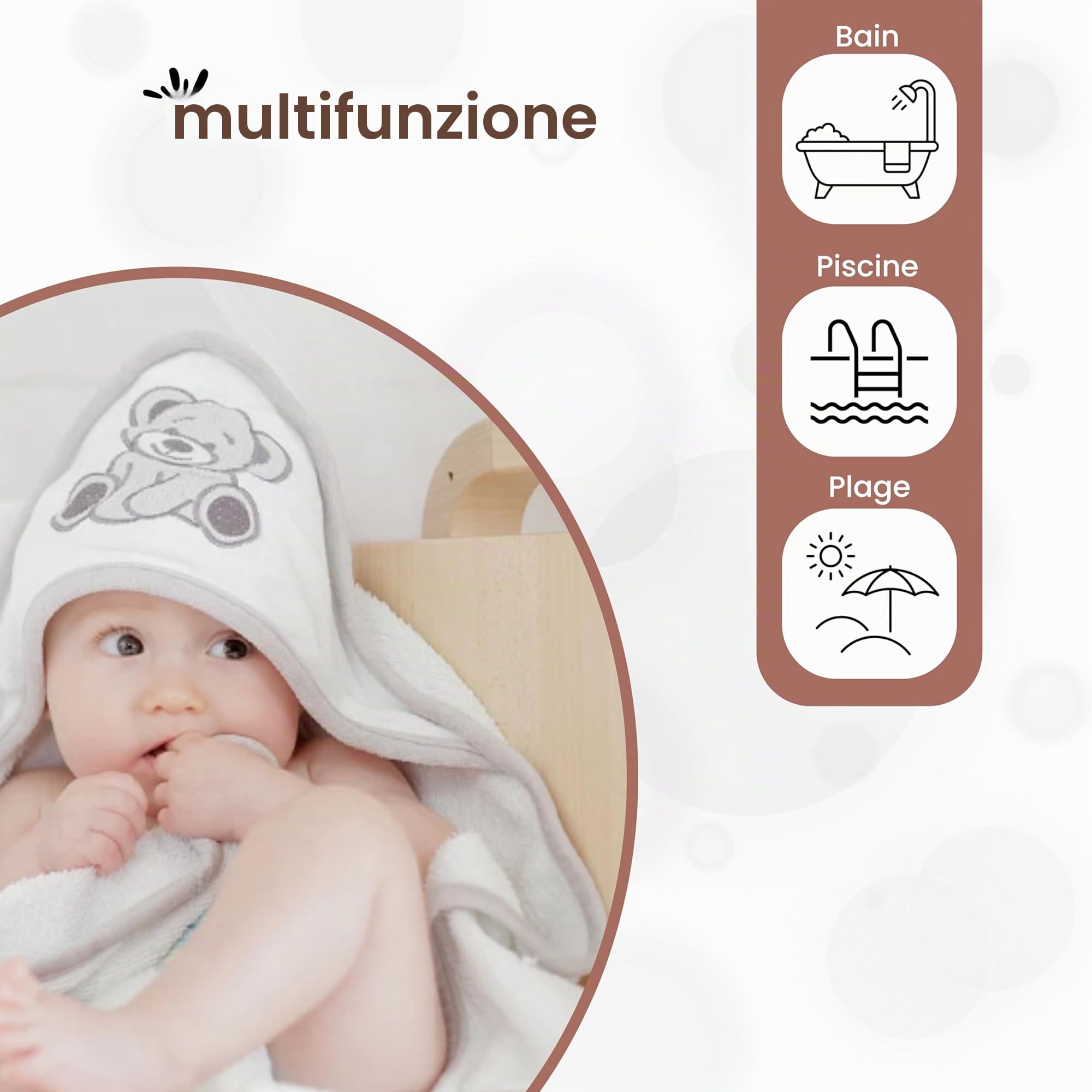 TROIS KILOS SEPT - Asciugamano da bagno per neonati con cappuccio + guanto di spugna abbinato - Morbido velluto - Asciugamano - Regalo misto per bambini e bambine - Motivo orsetto - Kinousses
