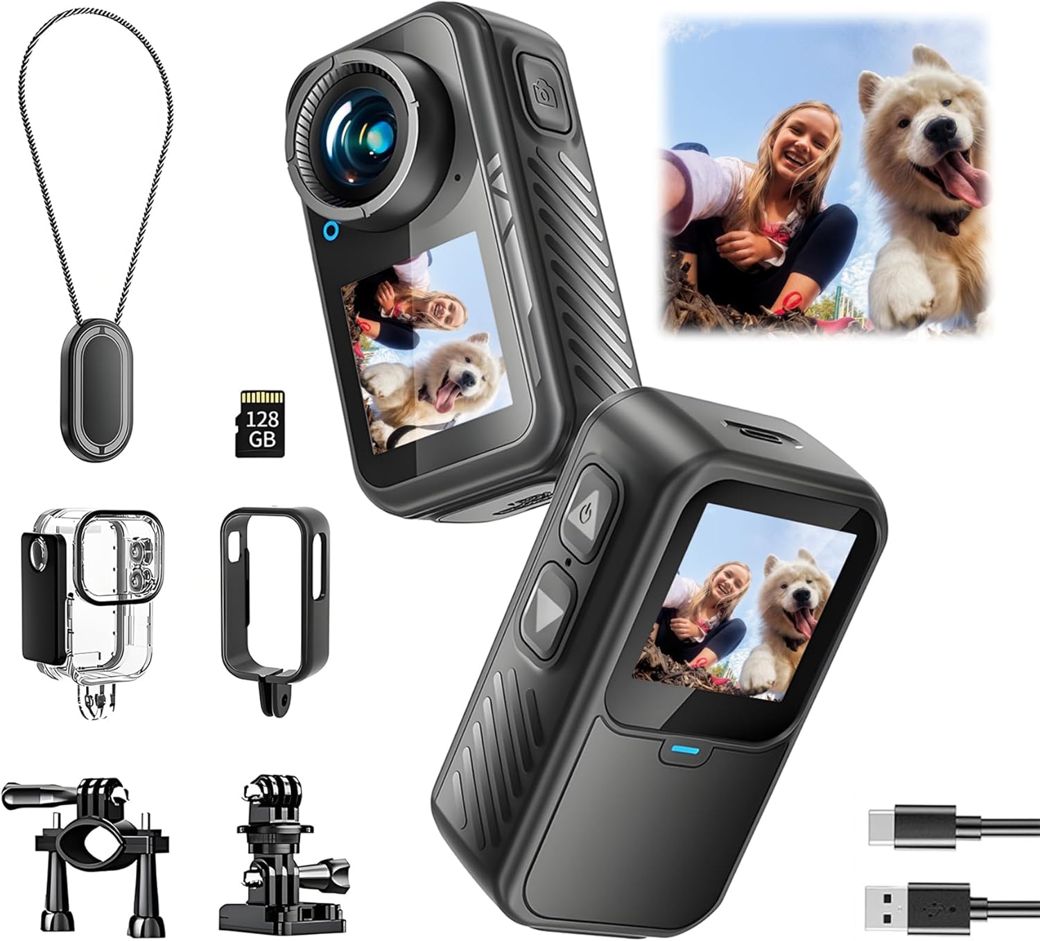 Dual Viewing Sports Camera | 128G Inch Action Camera, Can Be Worn On Chest To Take POV Photos: Waterproof Action Camera For Running, Cycling, Running Dual Viewing Sports Camera | 128G Inch Action Camera, Can Be Worn On Chest To Take POV Photos: Waterproof Action Camera For Running, Cycling, Running