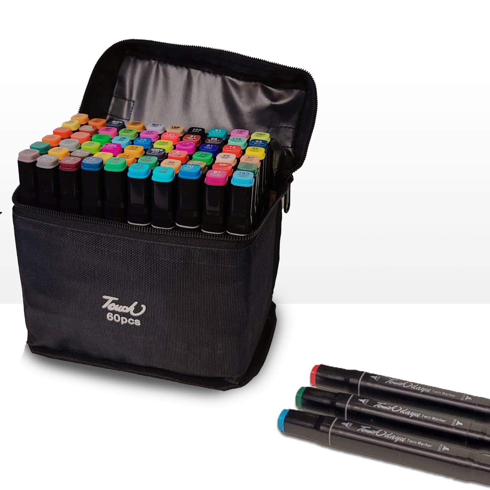Colouring Pens: 60 Dual Tip Alcohol Markers - Marker Set for Adults, Marker Pens Set for Artists - Double Tip Art Marker for Drawing, Sketching, Anime and Mange - Includes Carrying Case