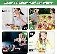 Vista 7 de 27 oz Glass Food Storage Containers with lids, 4 Pack Square Sandwich Containers/Box for Meal Prep, 3.3 Cup Glass Meal Prep Containers, Microwave