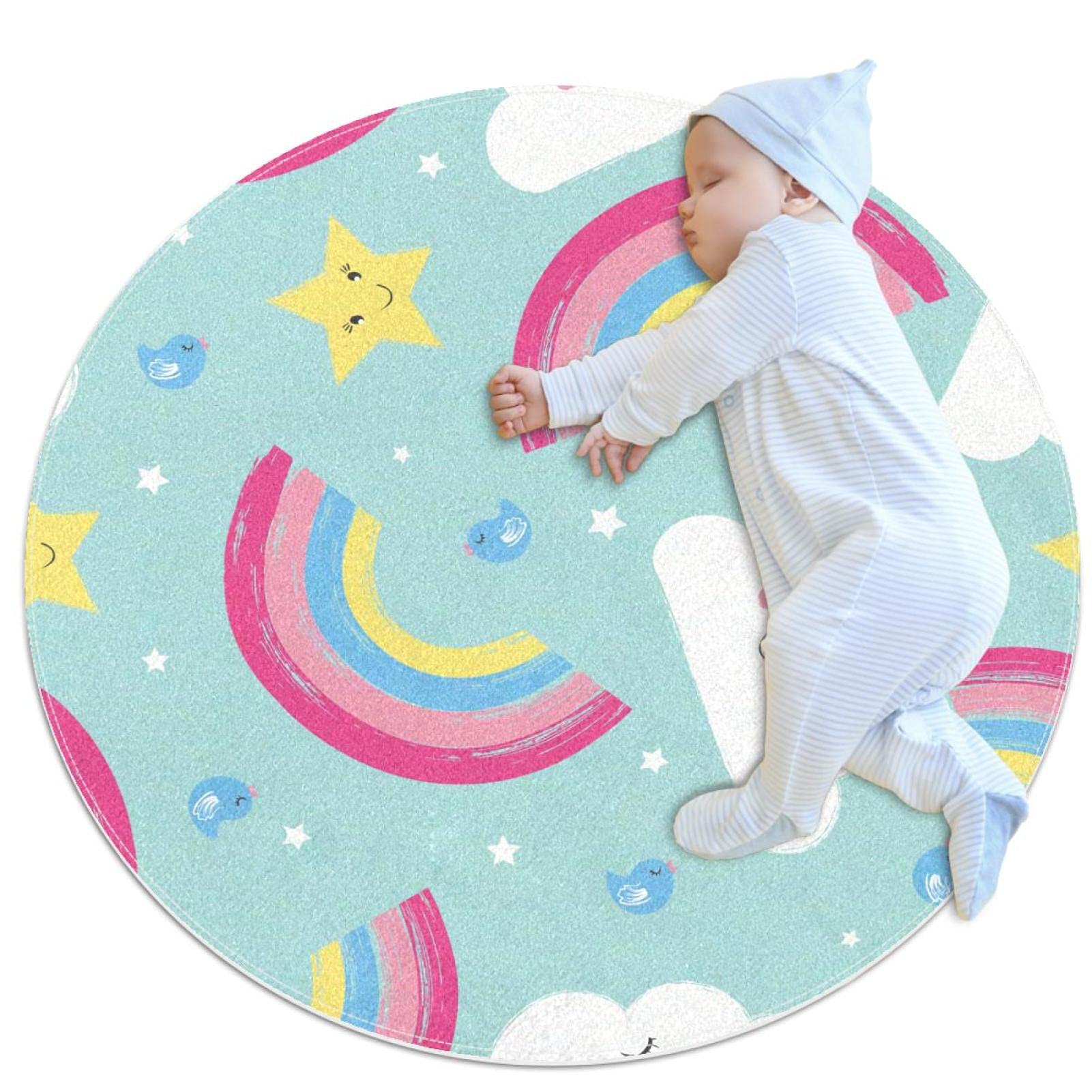 Tapis rond nuages arc-en-ciel 100x100cm pour salon et chambre enfant