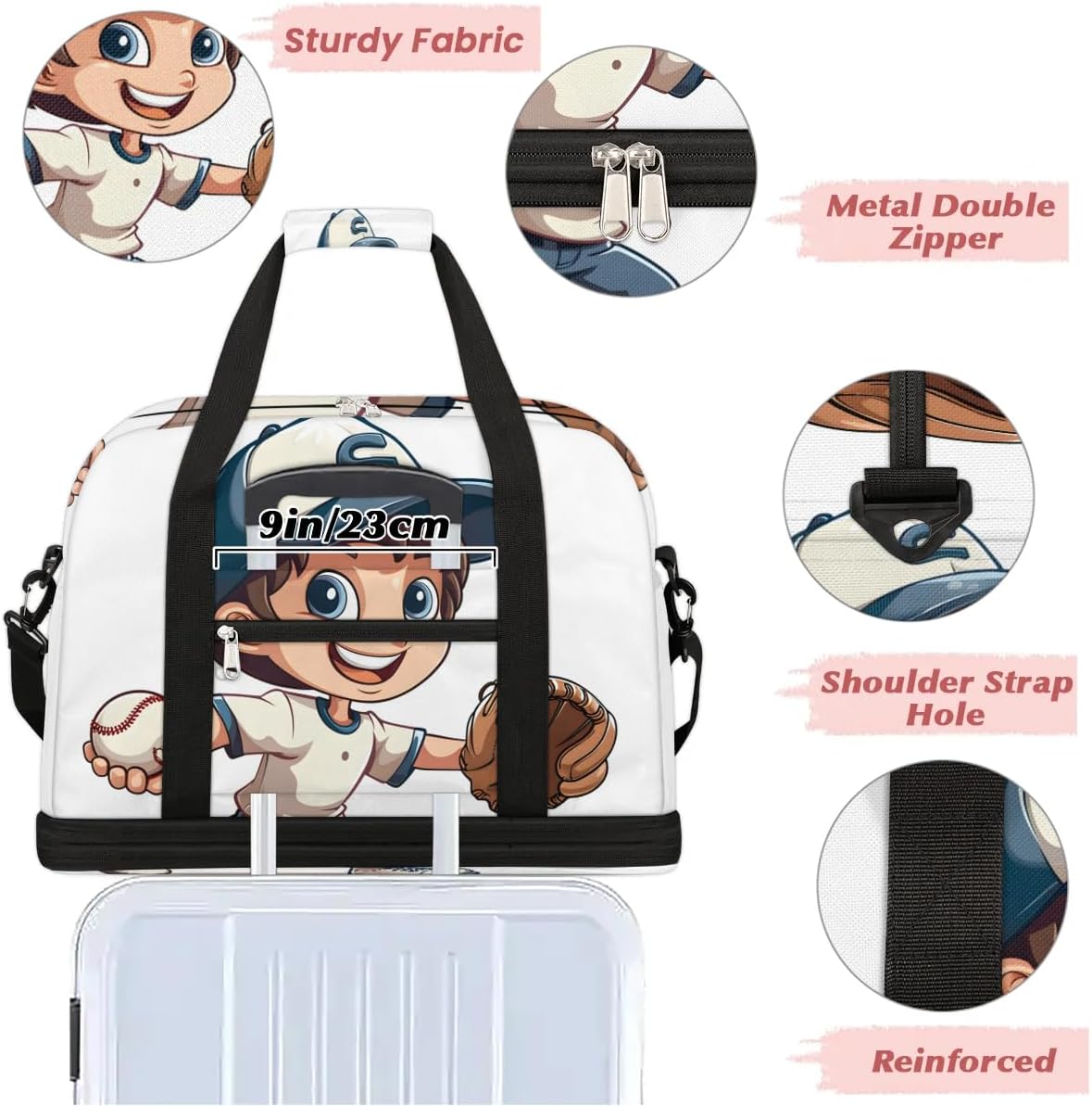 Sports Duffel Bag, Foldable Softball Baseball Travel Duffel Bag, Gym Yoga Beach Bag Weekender Overnight Bag with Shoes Compartment for Men Women, Baseball Ball