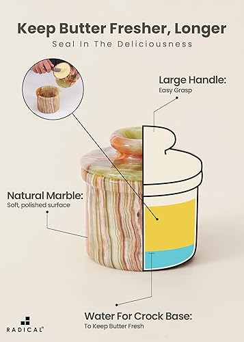 Miniatura 5 de Radicaln Mantequilla de mármol de 4.25 pulgadas, ónix verde, hecho a mano, recipiente de almacenamiento de mantequilla francesa para encimera de