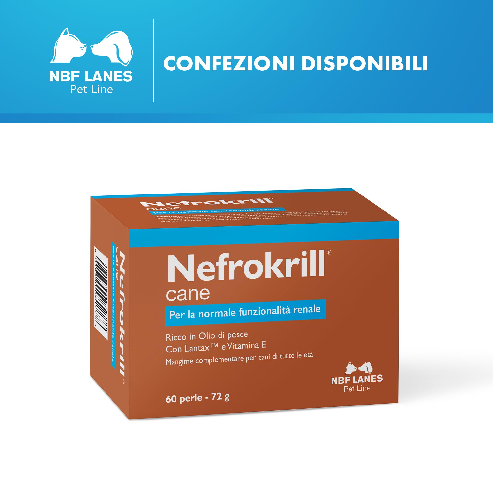 NBF Lanes | Nefrokrill Cane, 60 Perle Softgel, per la Normale Funzione Renale nei Cani di Tutte le Età