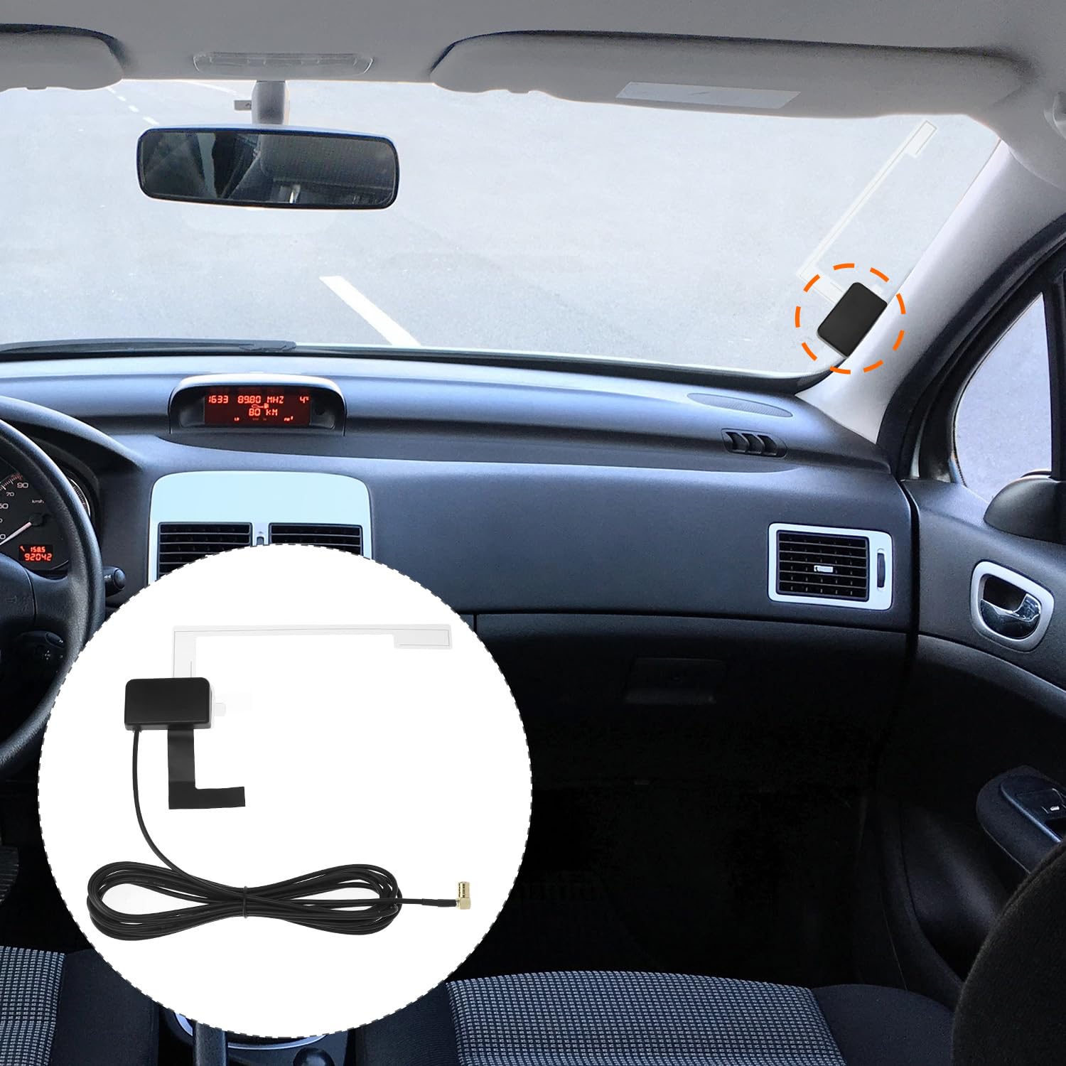 QWORK® Antena Radio Coche, Antena Digital Coche con 3 Metros Cable