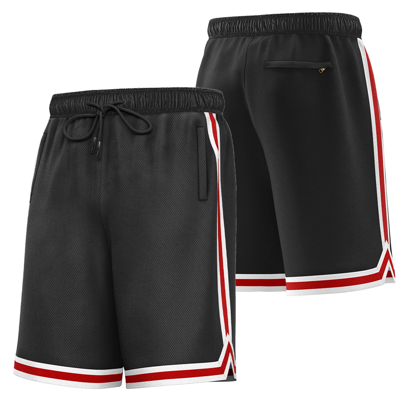 Kxk Men's Black/Red ’S Mesh Basketball Shorts,Athletic Shorts Gym Running Training Shorts With Pockets, Large
