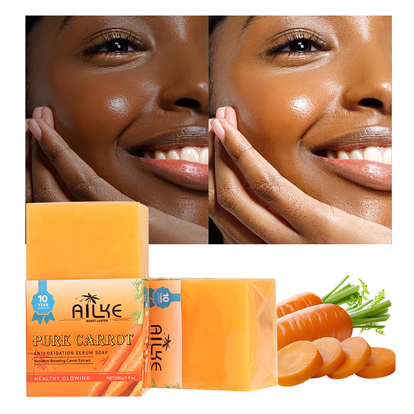 AILKE Pure Natural Carrot Whitening Serum mydło w kostce, czyste plamy i resztki makijażu, redukuje ciemne plamy, mydło rozjaśniające skórę twarzy, ciała, rąk, 200 g (5 szt.)