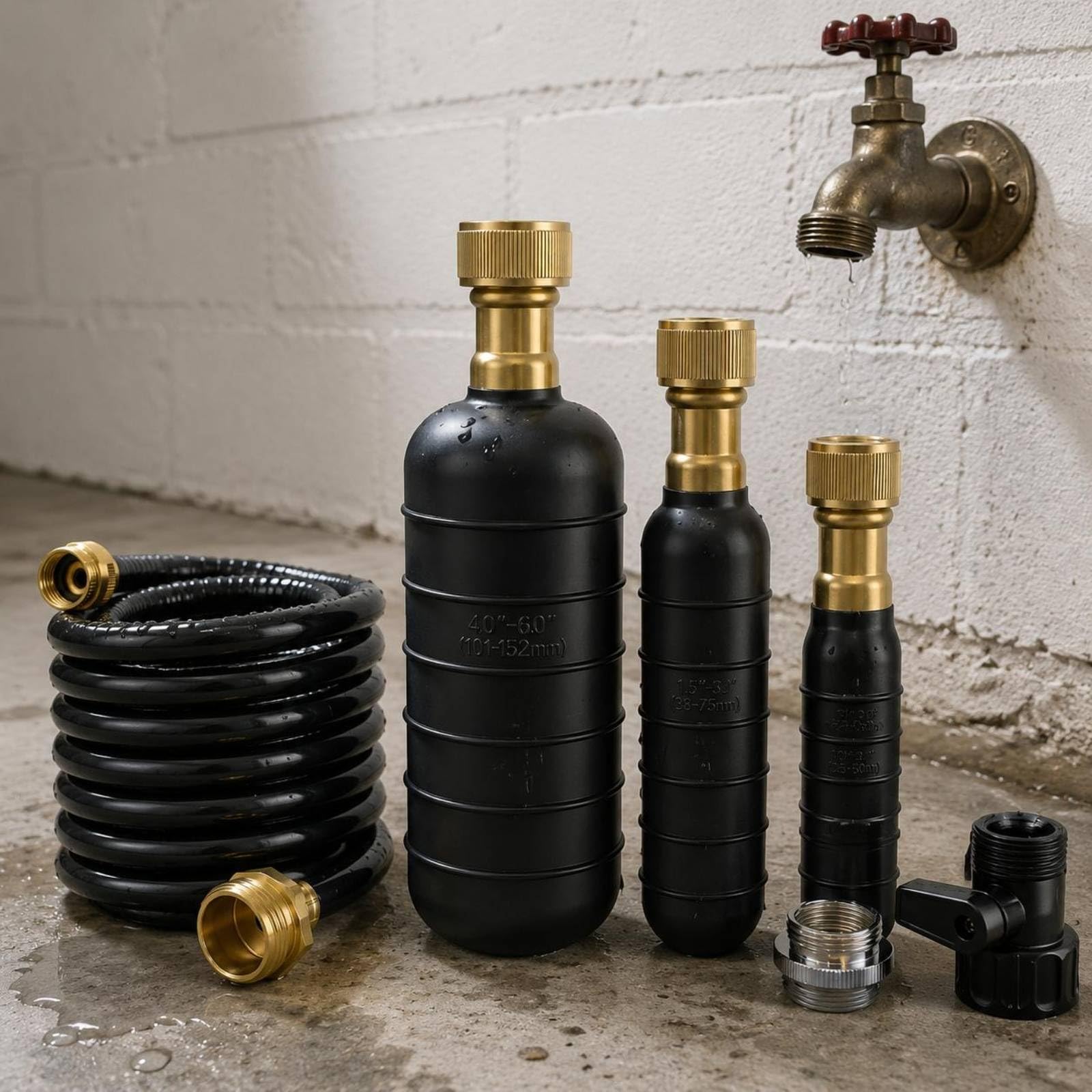 Drainage Hose Assembly Tuyau Compact en Spirale Tuyau d'Évacuation Flexible de Robinet Adaptateur de Robinet Caoutchouc Souple et Laiton avec Vanne de, Noir