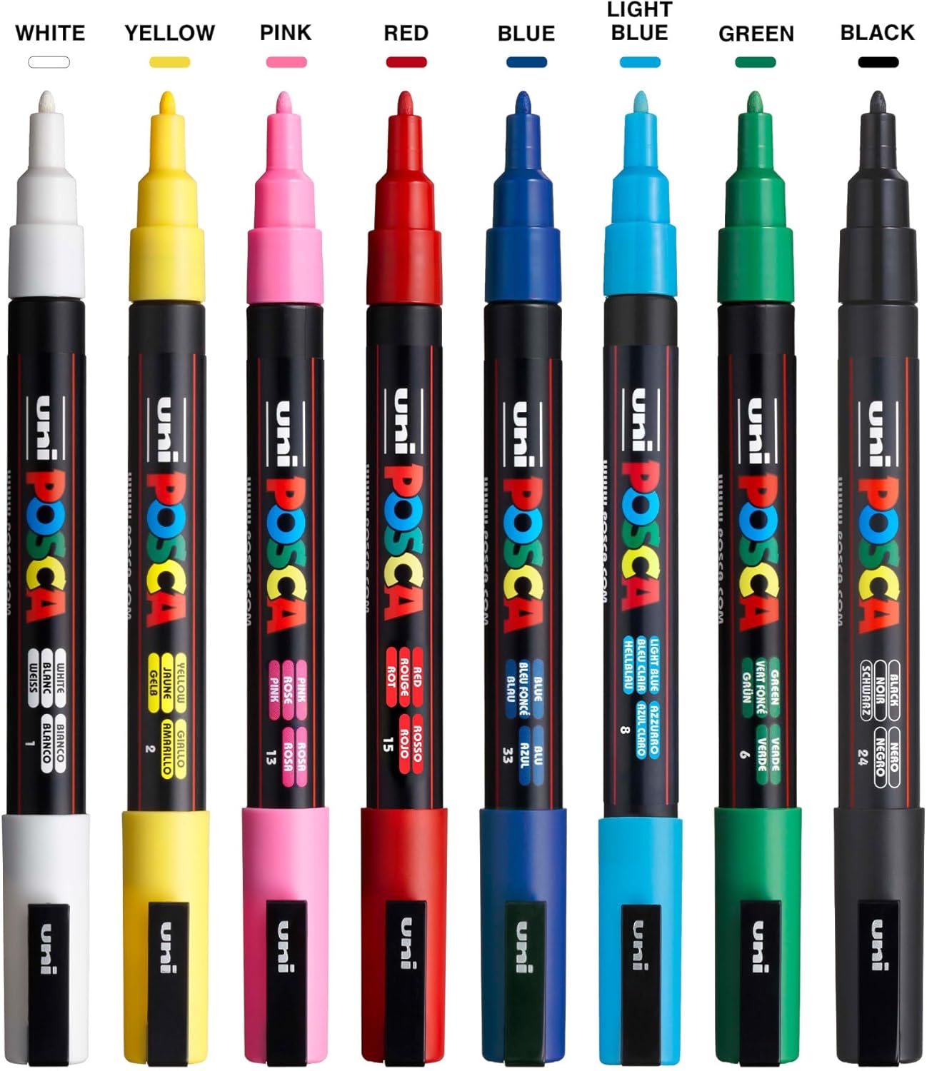 uni POSCA PC-3M Water-Based Paint Markers, Reversible Fine Tip, Assorted Colors, Pack Of 8 Markers
