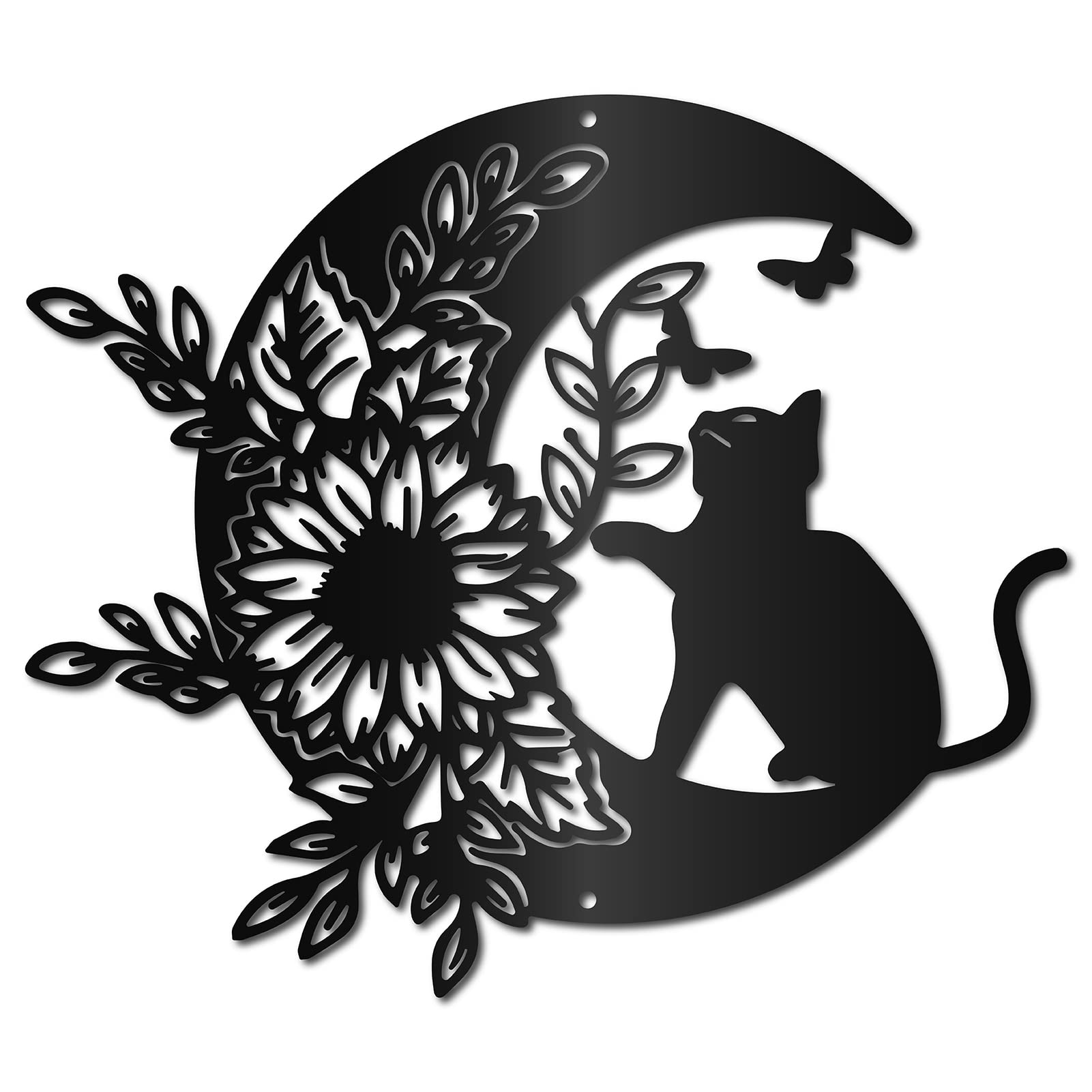 Décoration Murale Métal Silhouette Chat Noir Lune Art Tenture Maison