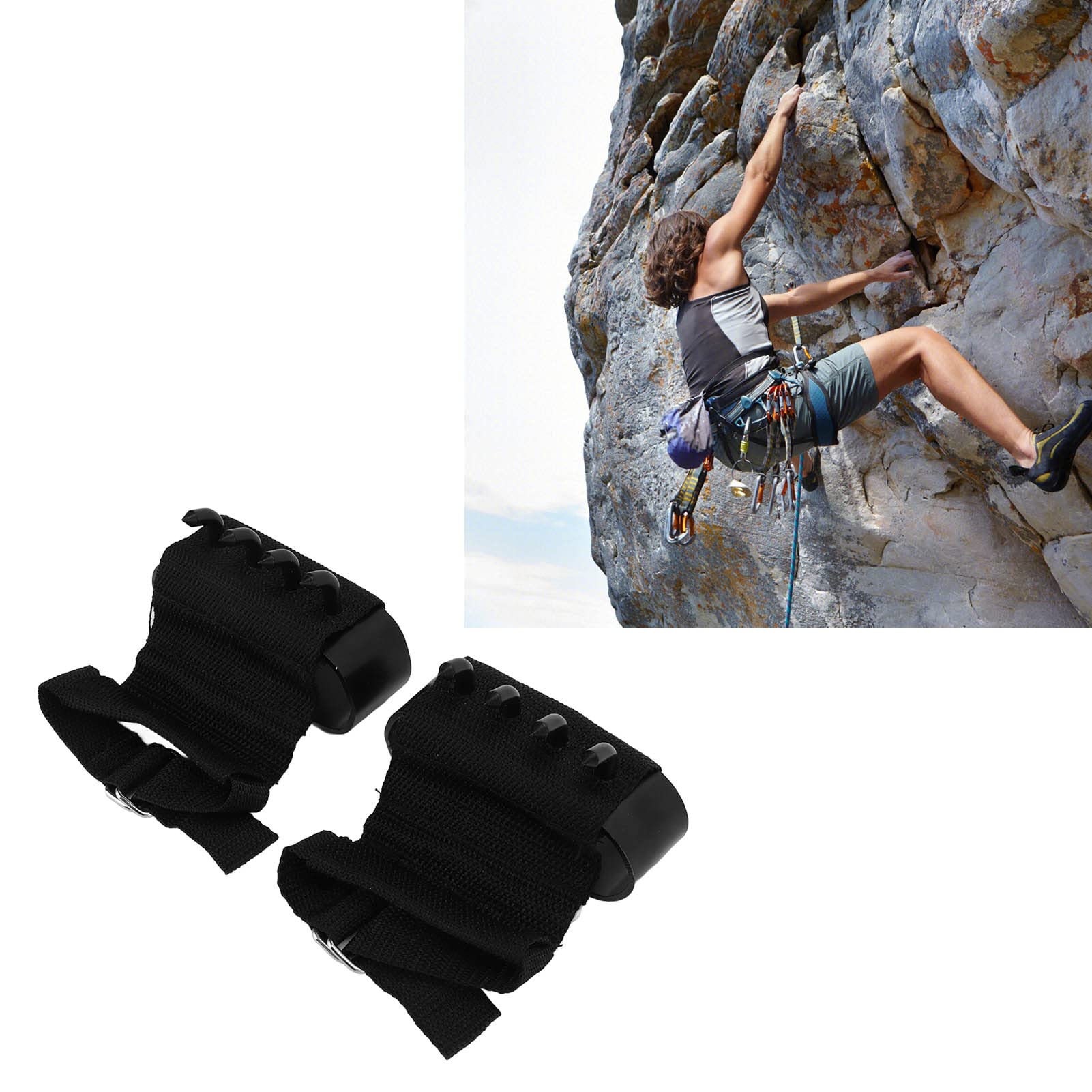 Natudeco 1 Pair Outdoor Climbing Hand Claw 4 Tooth Ice Crampon Hooks with Adjustable Wristband, Lightweight, Anti-Skate for Tree and Mountain Climbing