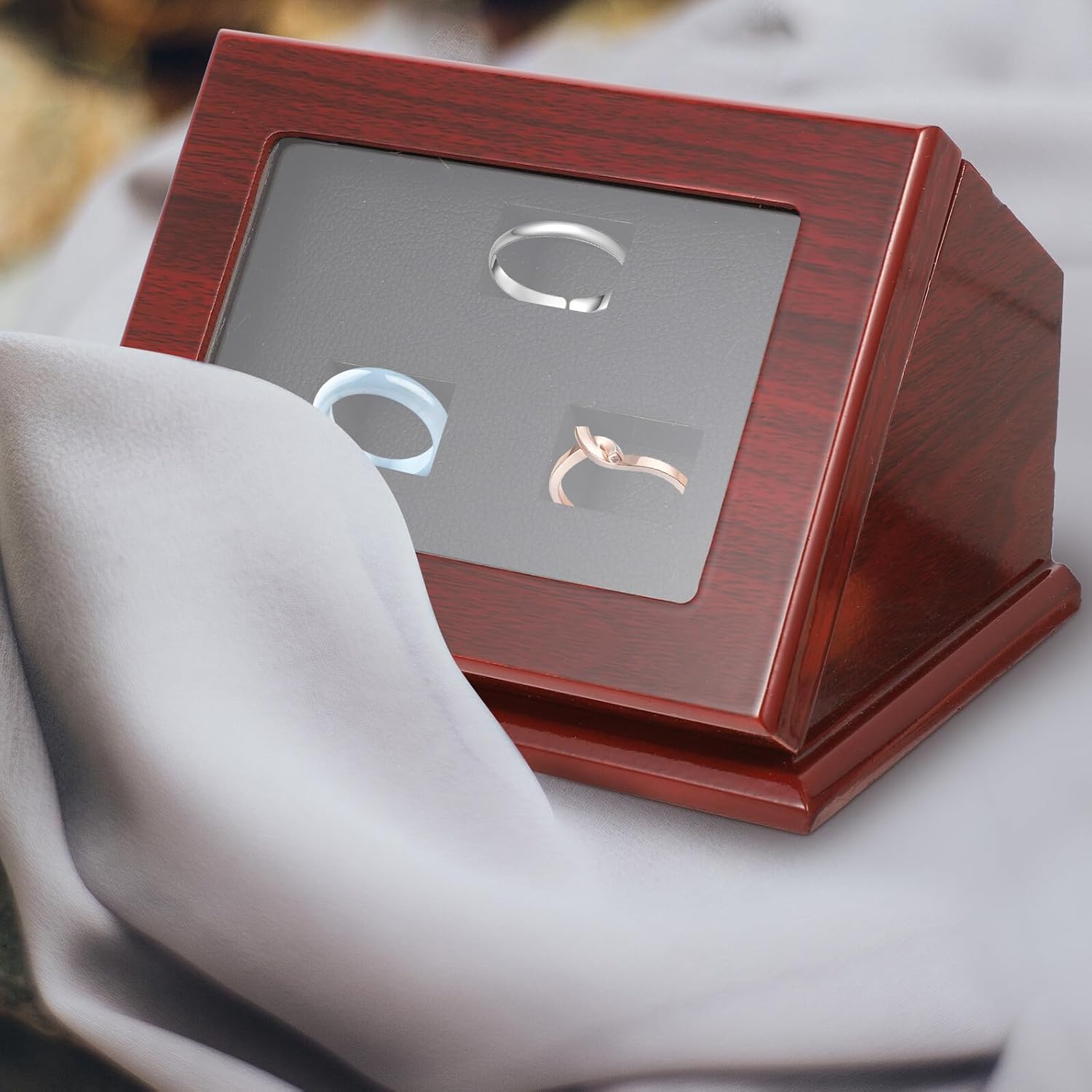 多孔側面デザイン木製チャンピオンリングディスプレイケース 耐久性高く変形しにくい リング収納ボックス ホームオフィスコレクション 収