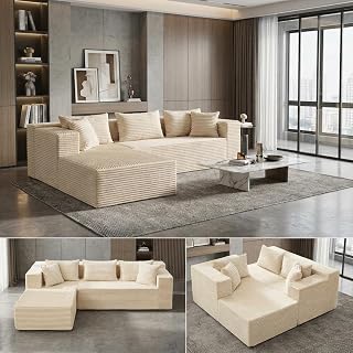 Left Chaise Cloud Couch Sectional for Living Room, L Shaped Sofa | 105.7" Full Compression Sofa, Corduroy Boneless Couch for Apartment