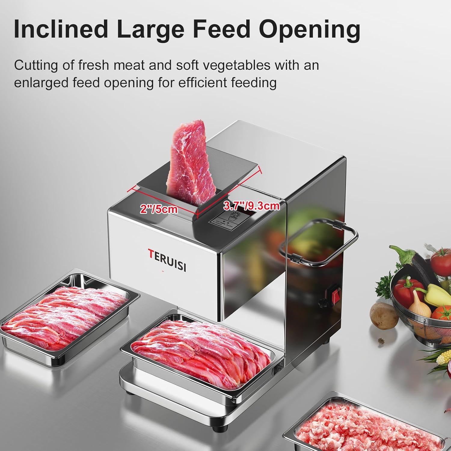 Meat Cutter Machine, 1100W Commercial Meat Slicer with 600LBS/H Slicing Output, 3.5mm Electric Meat Slicer Cutting Machine with Removable Blade for Boneless Meat Soft Vegetables