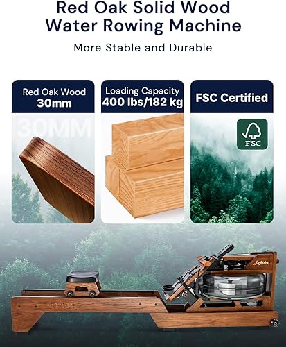 Miniatura 3 de Máquina de remo de agua con monitor de rendimiento TM-3, carga máxima de 400 libras, máquina de remo de madera de roble