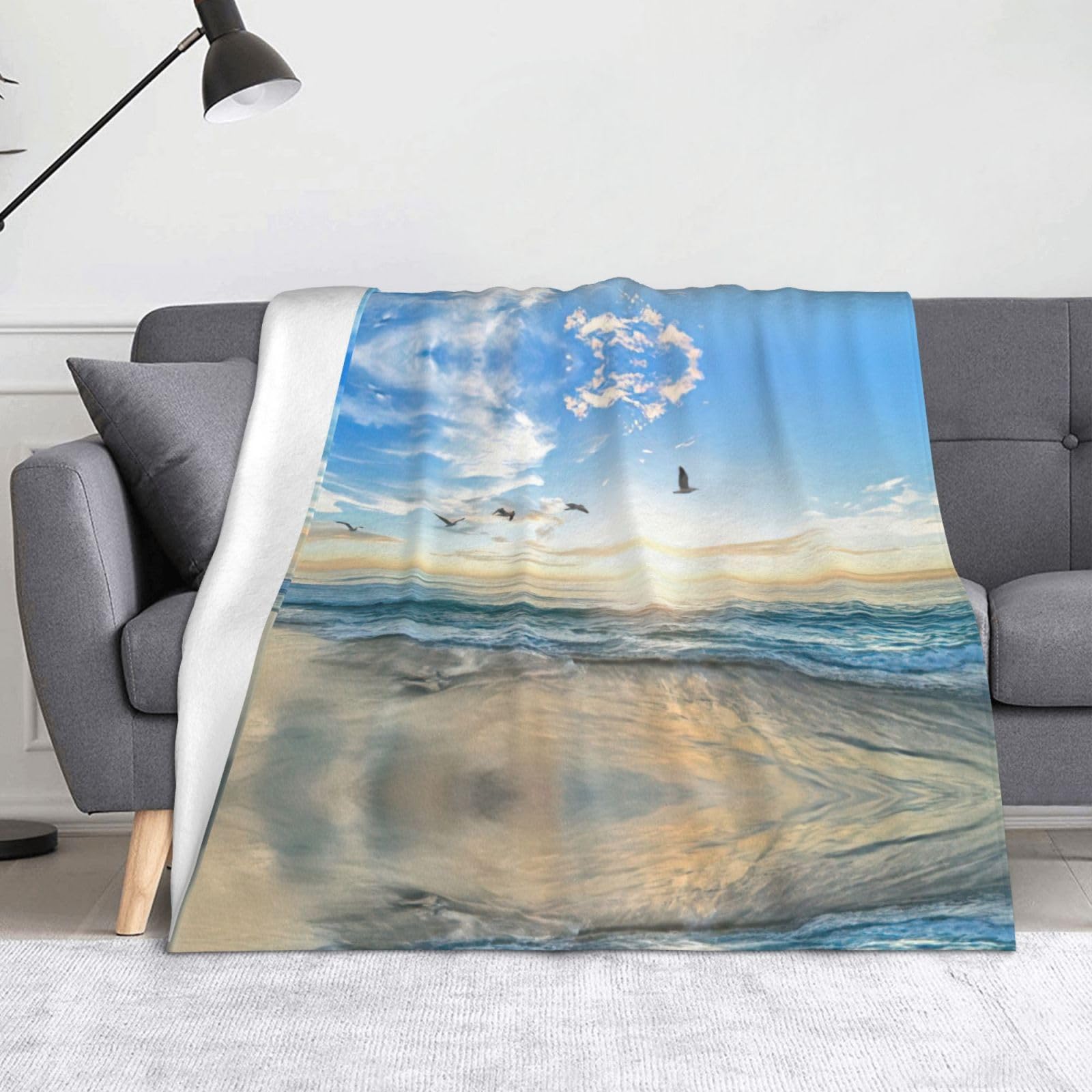 Couverture flanelle oiseaux de mer cadeau original Halloween
