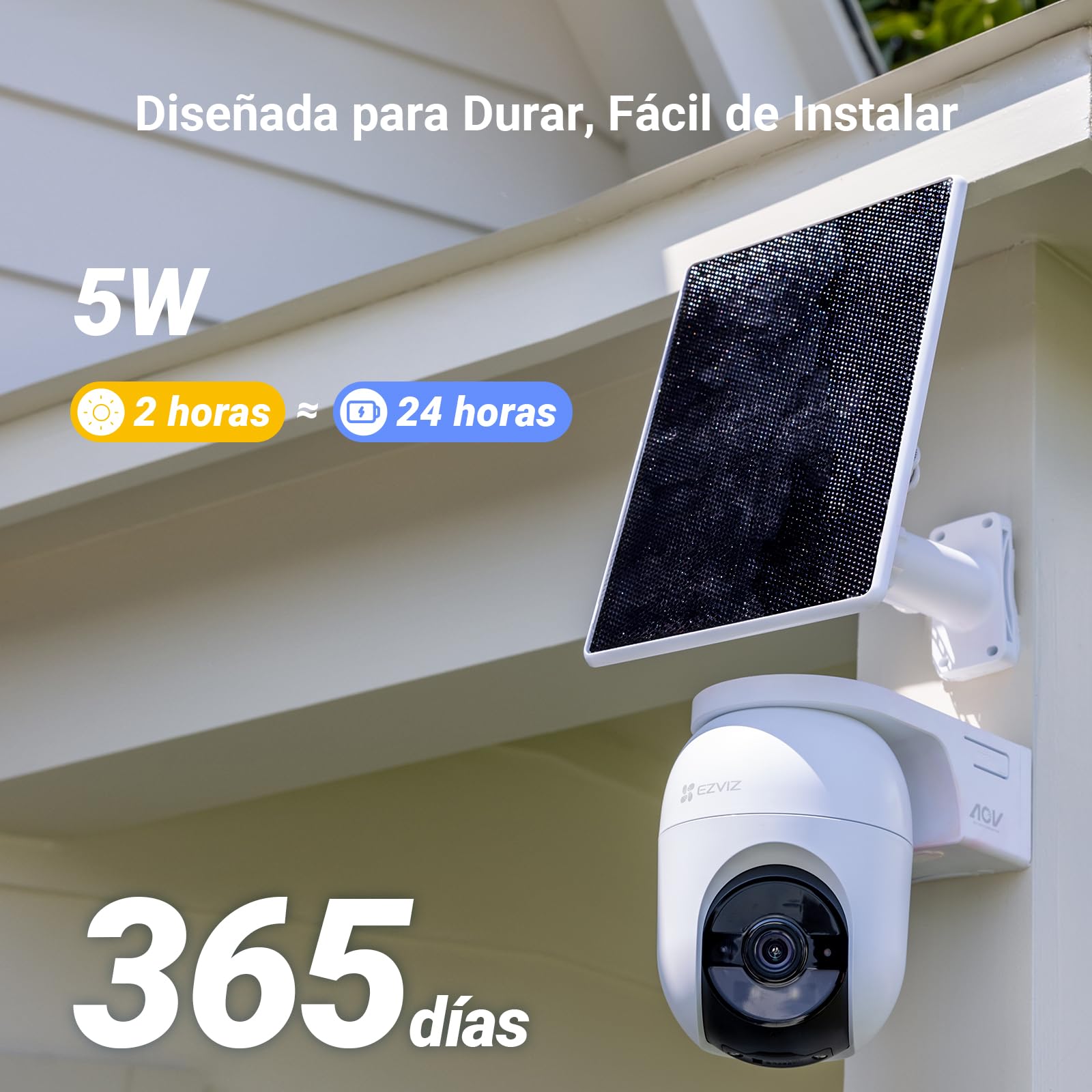 EZVIZ Cámara Vigilancia Exterior WiFi 4MP, AOV 360° con Batería 5200mAh, Detección de Forma Humana/Vehicular, Visión Nocturna Color, Defensa Activa, CB8 Lite + Panel Solar 5W, NO SD Tarjeta