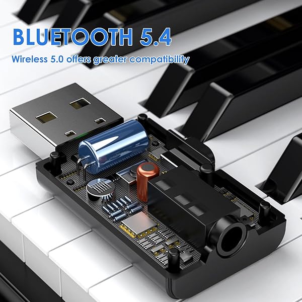 Bluetooth 5.4 USB Receptor Adaptador Transmisor de TV con Jack 3,5 mm Plug & Play Compatible con TV PC Estéreo y Altavoces Windows 7/8.1/10/11 - 3