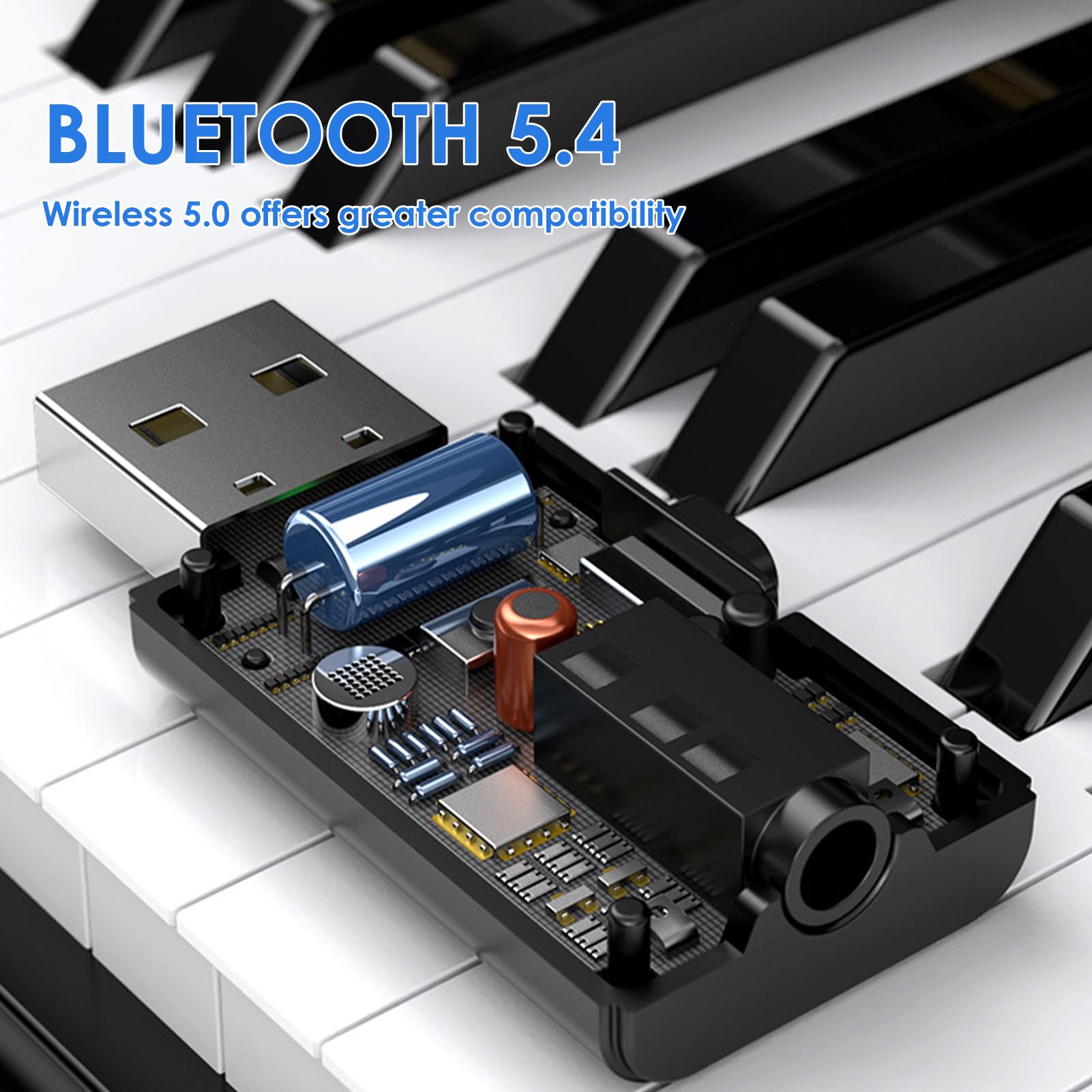 Bluetooth 5.4 USB Receptor Adaptador Transmisor de TV con Jack 3,5 mm Plug & Play Compatible con TV PC Estéreo y Altavoces Windows 7/8.1/10/11 — view 3