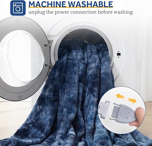 Miniatura 8 de SEALY Manta eléctrica tamaño individual, manta térmica de piel sintética y franela con 10 niveles de calefacción y apagado automático de 1 a 12