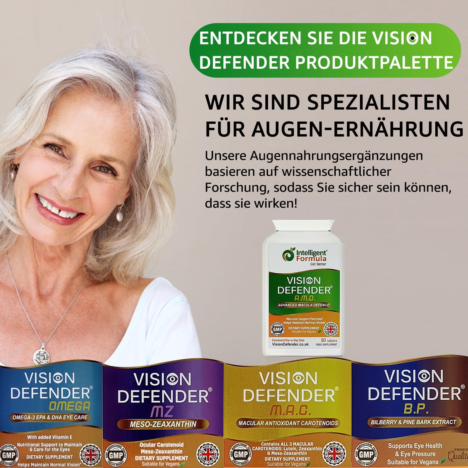 Vision Defender AMD AREDS2 Augenvitamine – Exakte AREDS 2-Formel mit Lutein und Zeaxanthin, Vitamin C und E, Zink 25 mg und Kupfer – 90 vegane Tabletten, 1x täglich zur Unterstützung der Sehkraft