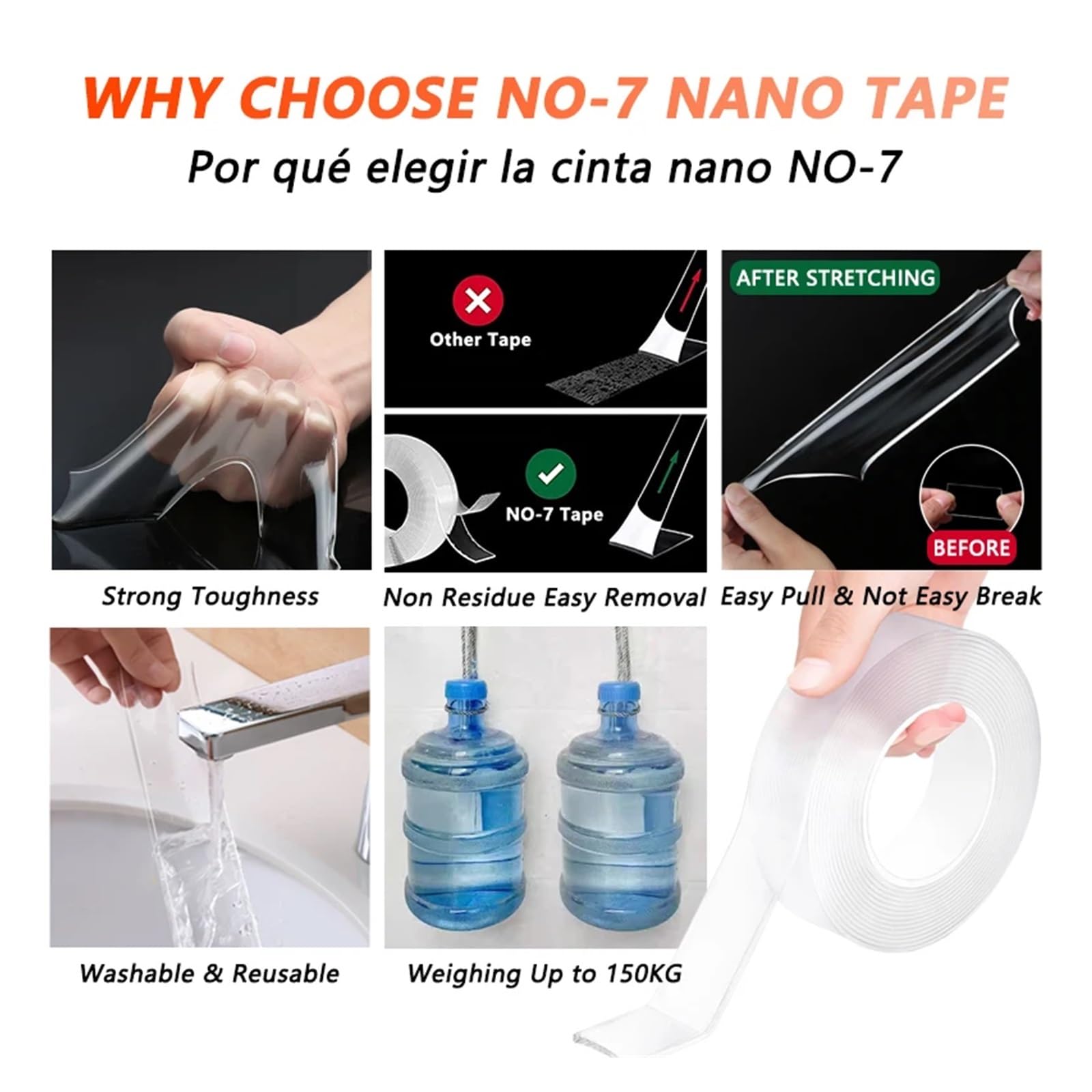 LIUCH Nastro biadesivo nano extra forte, nastro adesivo decorativo, ispessito, trasparente, impermeabile, colla, cose utili for la casa(4 Pieces,197IN-5M_0.08IN-2MM_1.18IN-3CM)