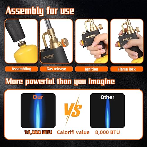Miniatura 4 de DOMINOX Cabezal de Antorcha de Propano, Cabezal de Antorcha de Alta Intensidad con Arranque por Gatillo, Kit de Antorcha de Gas Map para Propano,