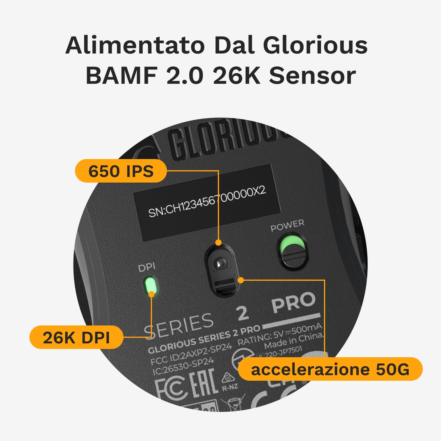 Glorious Gaming Series 2 PRO mouse wireless gaming - compatto, super leggero 55g, polling 8K wireless, 26K Sensor, switch ottici, per esport e sparatutto, presa in punta di dita e ad artiglio - Bianco