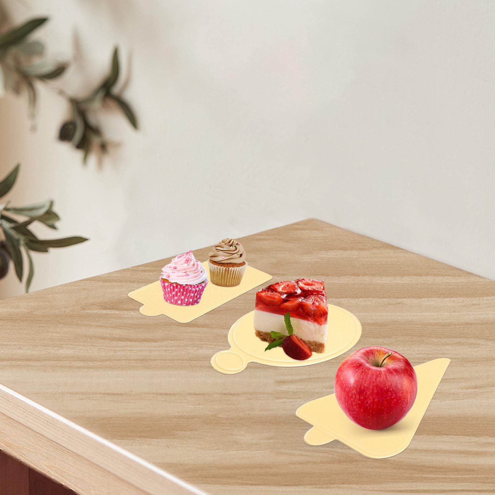 Sotto Torta in Cartone Oro 300 Pezzi Forme Rotonde, Triangolari e Rettangolari, Base per Mini Dolci e Mousse, per Pasticcerie e Cucine Domestiche