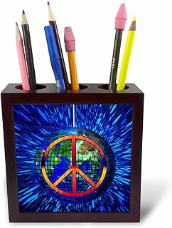 3dRose ph_244697_1 15 cm"Pokój w stylu retro o tematyce hippisowskiej na ziemi z piłką dyskotekową i farbą do krawata" uchwyt na długopisy do płytek