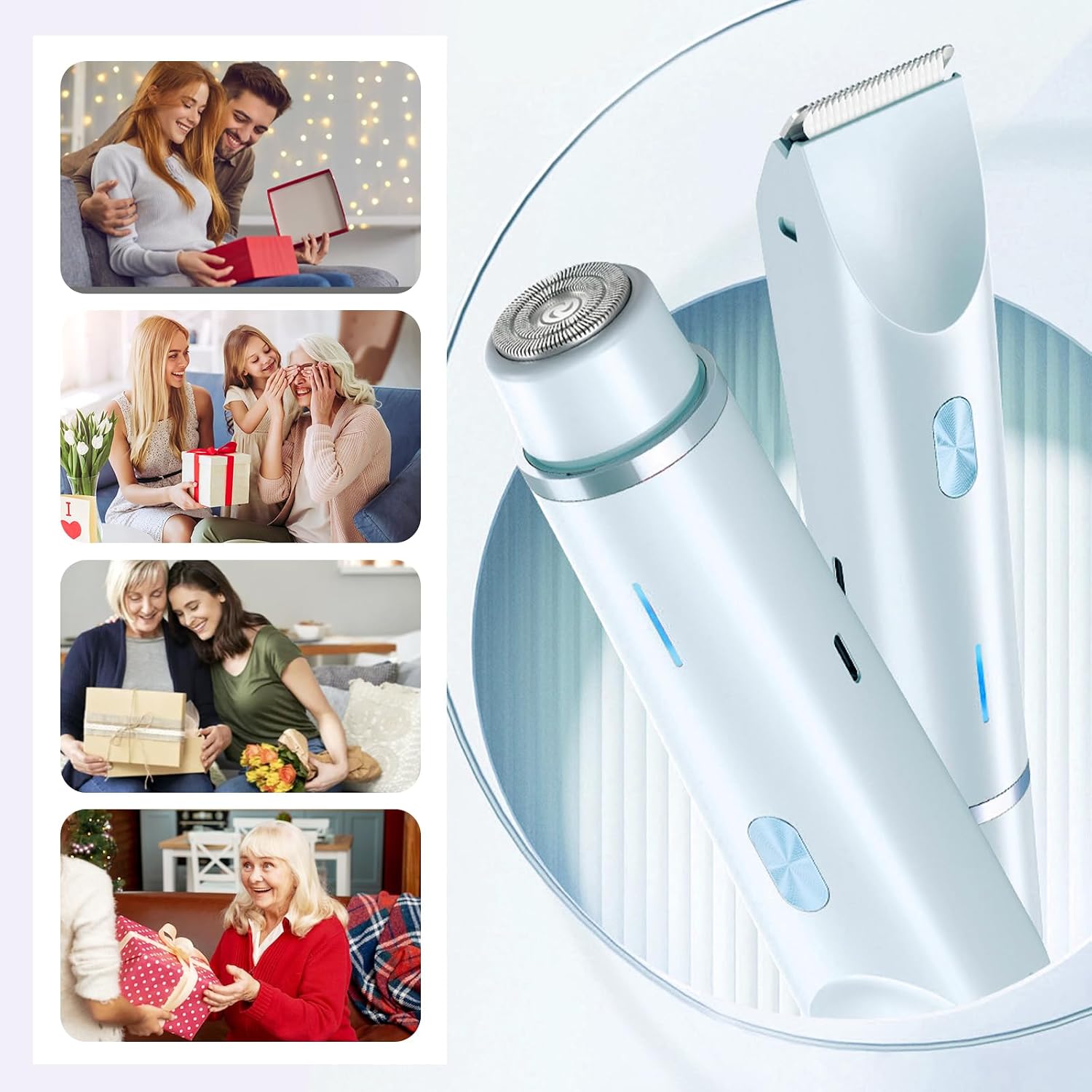 2025 New 2 in 1 Electric Shaver for Women, 2 in 1 Double-Headed Waterproof Wet and Dry, Dual Head Body Shaver Electric Trimmer for Women (Blue)