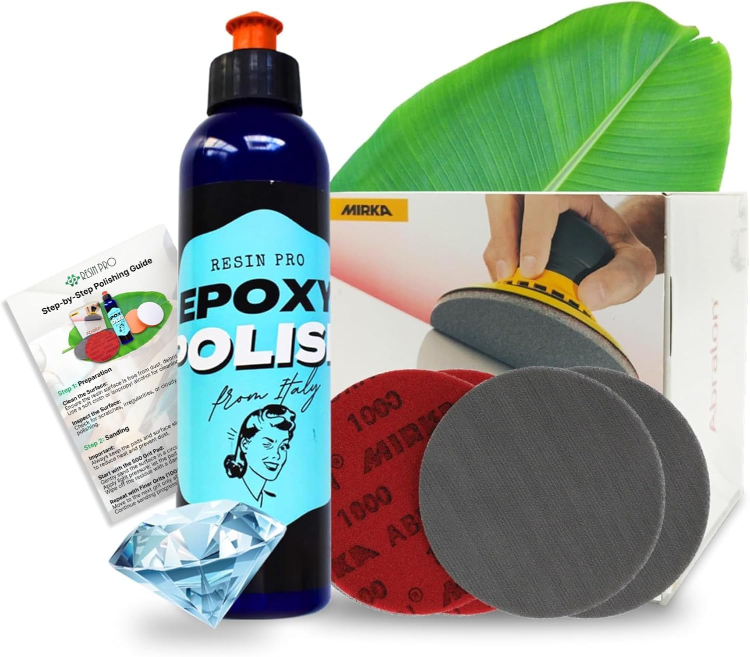 Kit de pulido resina: pasta abrillantadora, discos abrasivos, hojas abrasivas, papeles abrasivos, productos para el pulido específico en el sector plástico y resina.