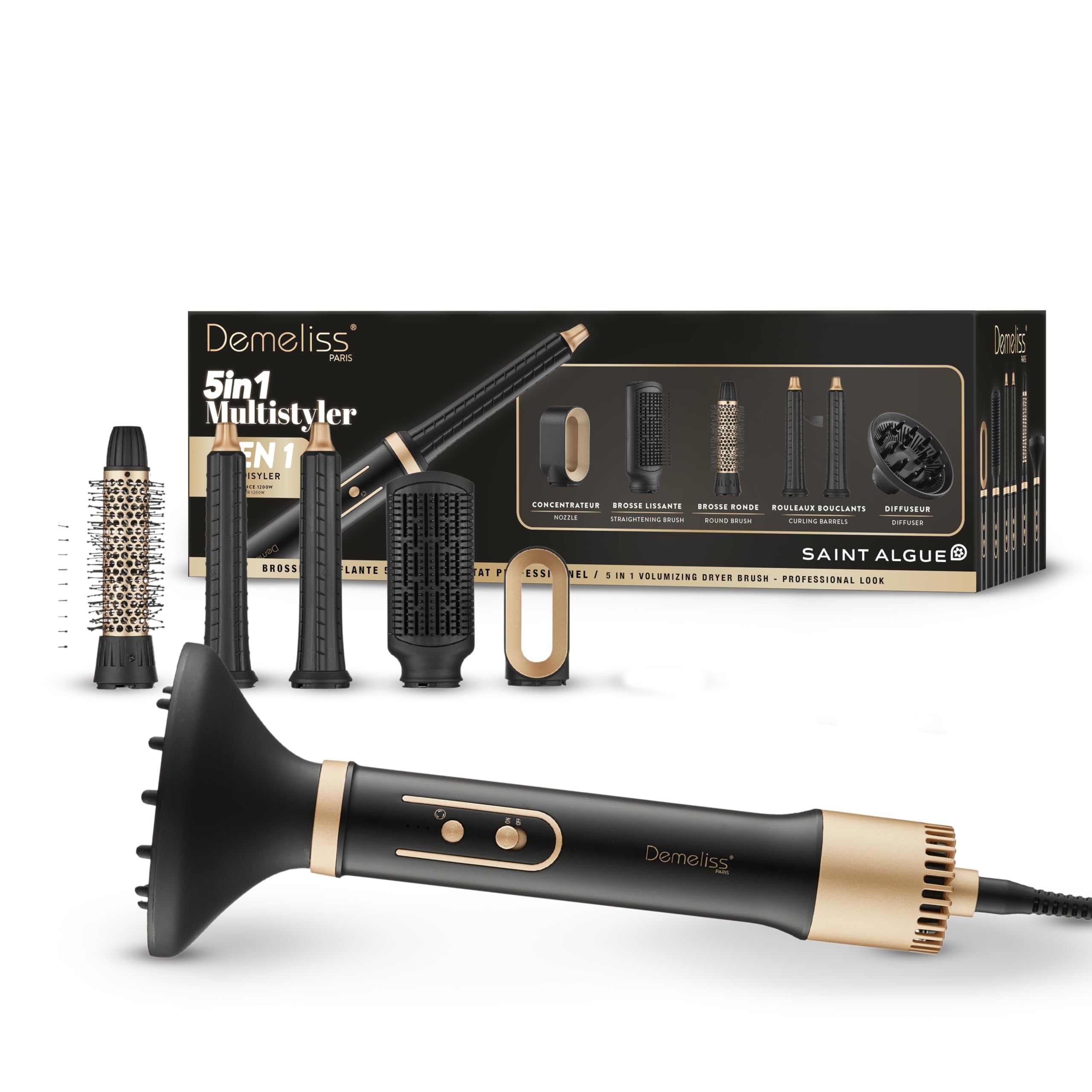 Demeliss Saint Algue – Brosse Soufflante 5 En 1 Multistyler – Sèche, Lisse, Boucle Et Coiffe – 5 Têtes Interchangeables Coanda – Revêtement Céramique – 3 Températures - Pour Tous Cheveux