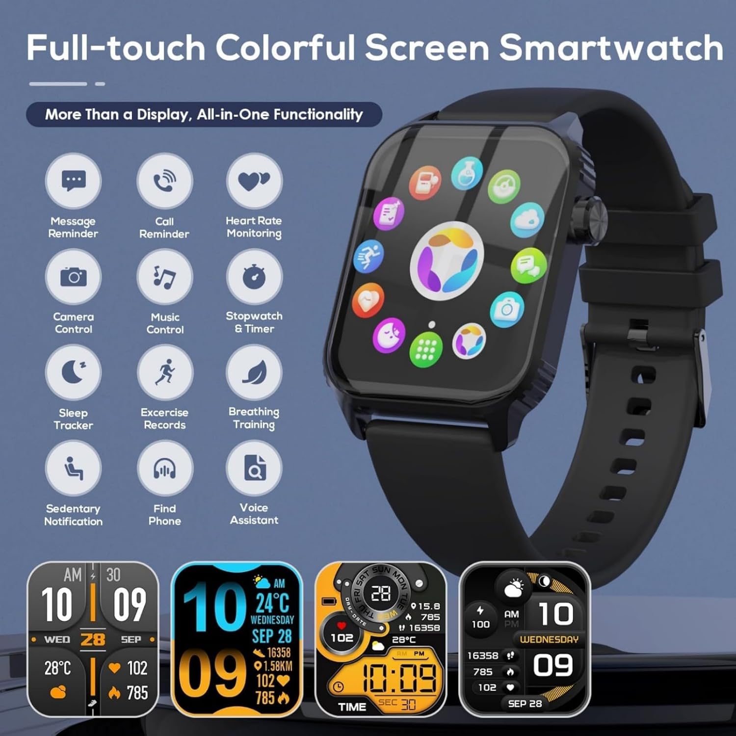 TRAUSI Relojes Inteligentes para Mujeres Hombres, Reloj Inteligente HD de 1,83″ con 120 Modos Deportivos, IP67 Impermeable, Llamada Bluetooth y Control de música; Monitor de frecuencia (Negro) 3