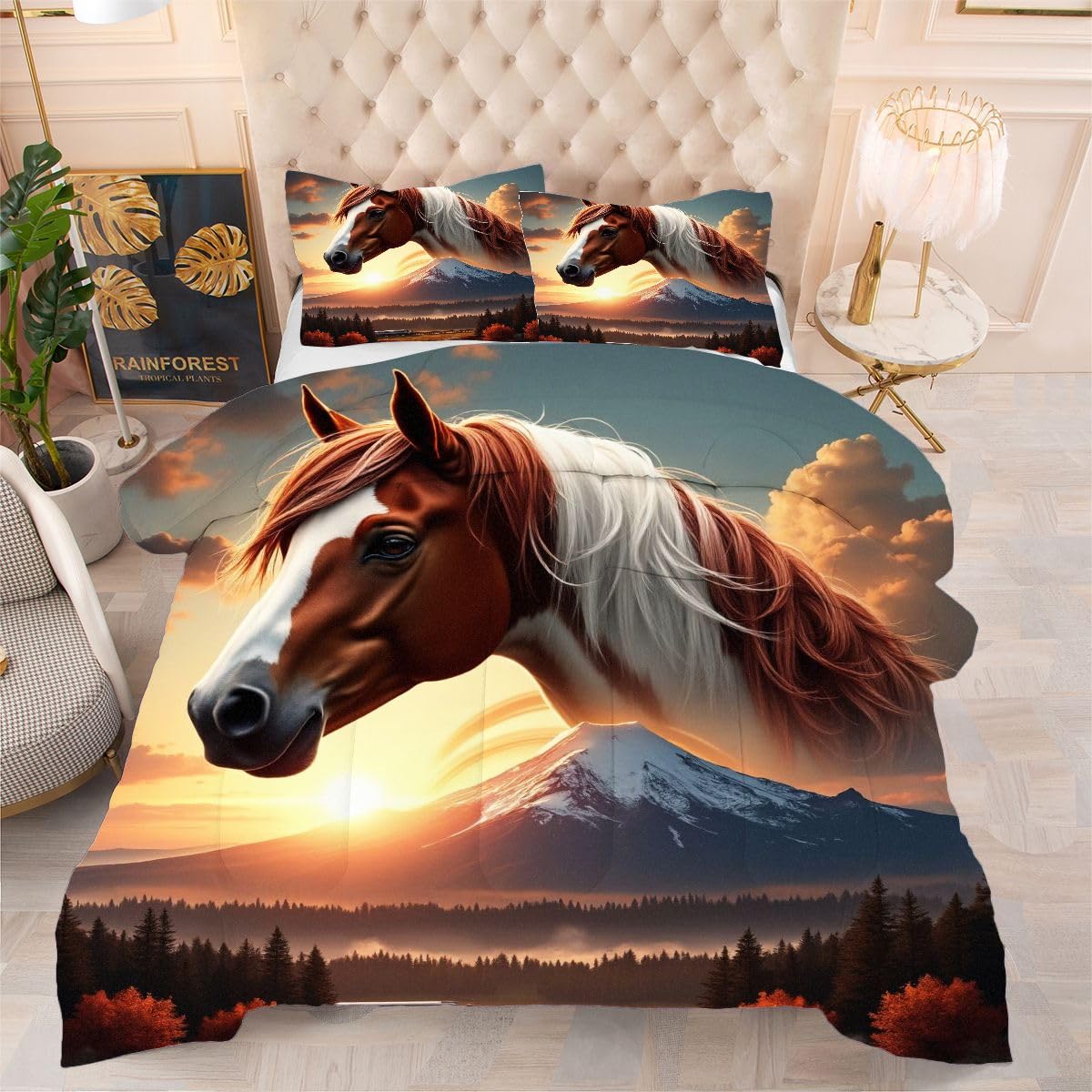 Couette 240 x 260 cm imprimé cheval pour une ambiance chalet chaleureuse et naturelle