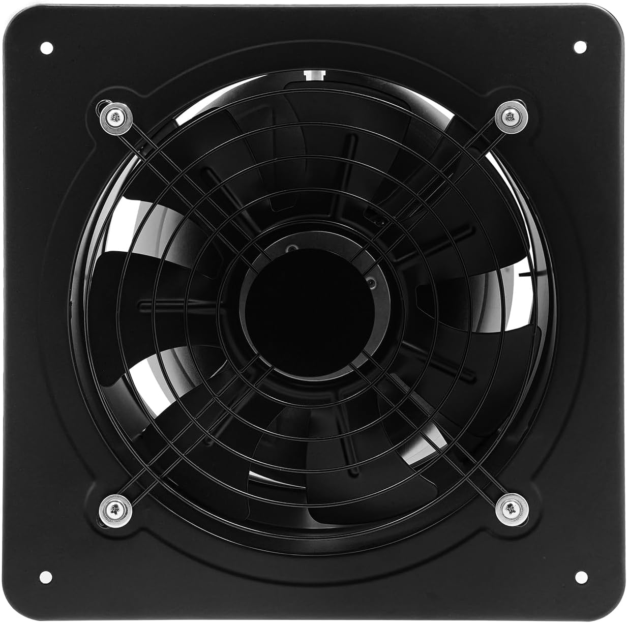 10 inch Wall-Mounted Exhaust Fan, Black Inner-Rotor Ventilation Fan for Bathroom Kitchen, 300 CFM Quiet Air-Out Window Fan, No-Blade Guard Design, Easy-Install Metal Frame, Garage Shed Use