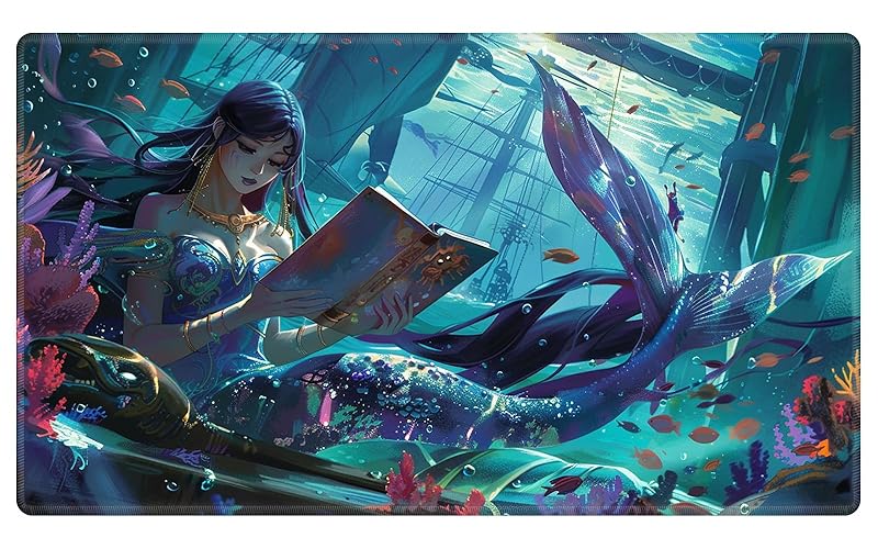 EDGFRTOIO Card Playmat 70 x 40 cm Game Mats Tabletop Magic for MTG/TCG Cards, Trading Card Game Playing Stitched Commander Deck Gaming Desk Duel Mat Card Gameplay Mats, Underwater Mermaid World - Rhystic Study - 27.5"X15.7"