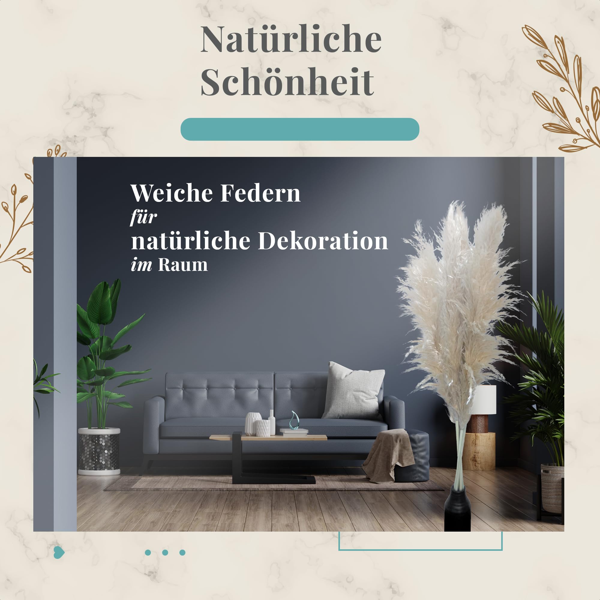 Sunnytree Herbe de la Pampa Décorative - Lot de 5 Tiges 115 cm - Plumes Longues Séchées pour Salon et Événements