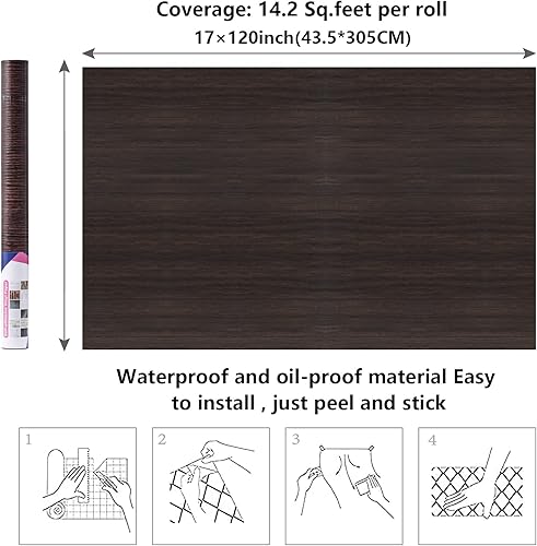 Miniatura 140 de Arthome - Papel tapiz para despegar y pegar, contacto de madera negra, papel tapiz negro, papel tapiz autoadhesivo y extraíble para encimera, Negro